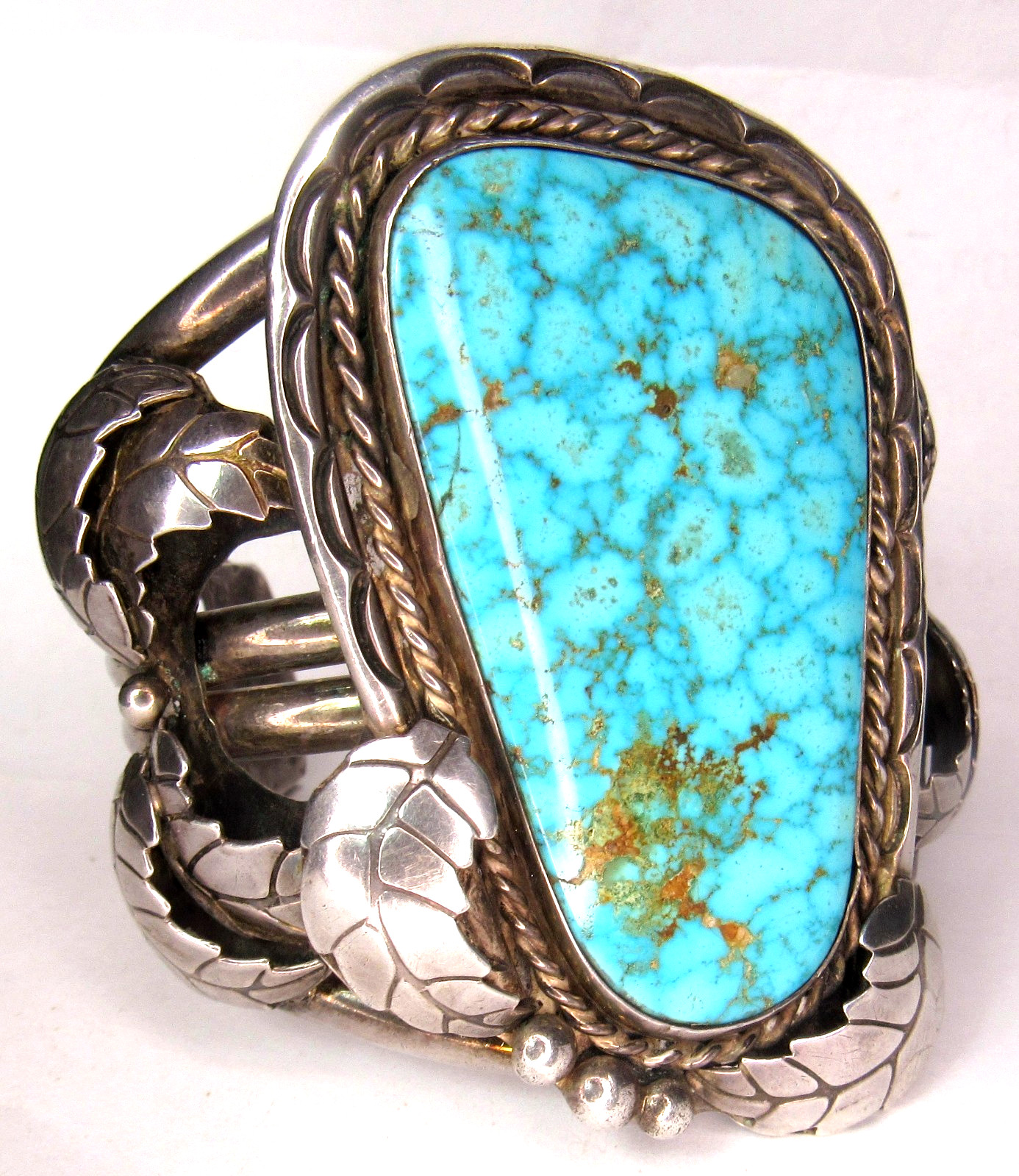 HUGE Navajo 133 GRAM B Shash NUMBER 8 Turquoise Sterling Bracelet CUFF Nat. AMER