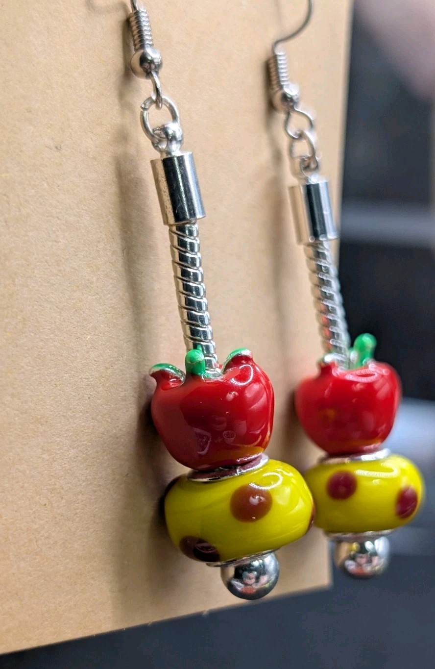 Women’s ‘Back To School’ Apple Fun Beaded Drop Dangly Hook Earrings