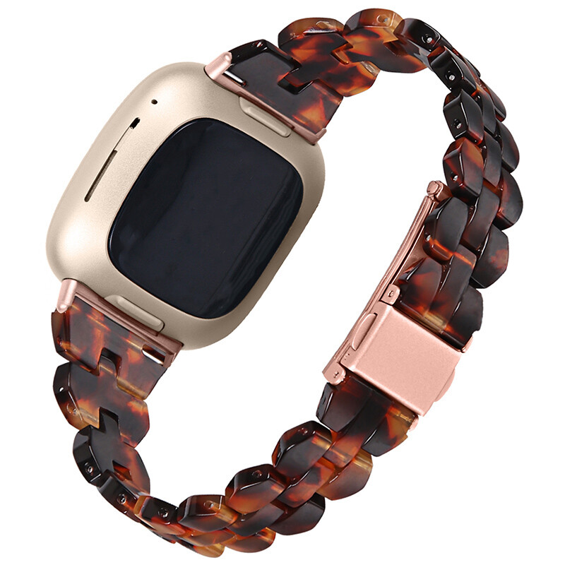 For Fitbit Versa 3/4 Sense/Sense2 Rhombic Resin Stainless Steel Watch Band Strap