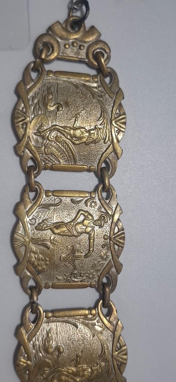 Vintage Brass Repousse Bracelet Classical Art Figures Collectible Jewelry