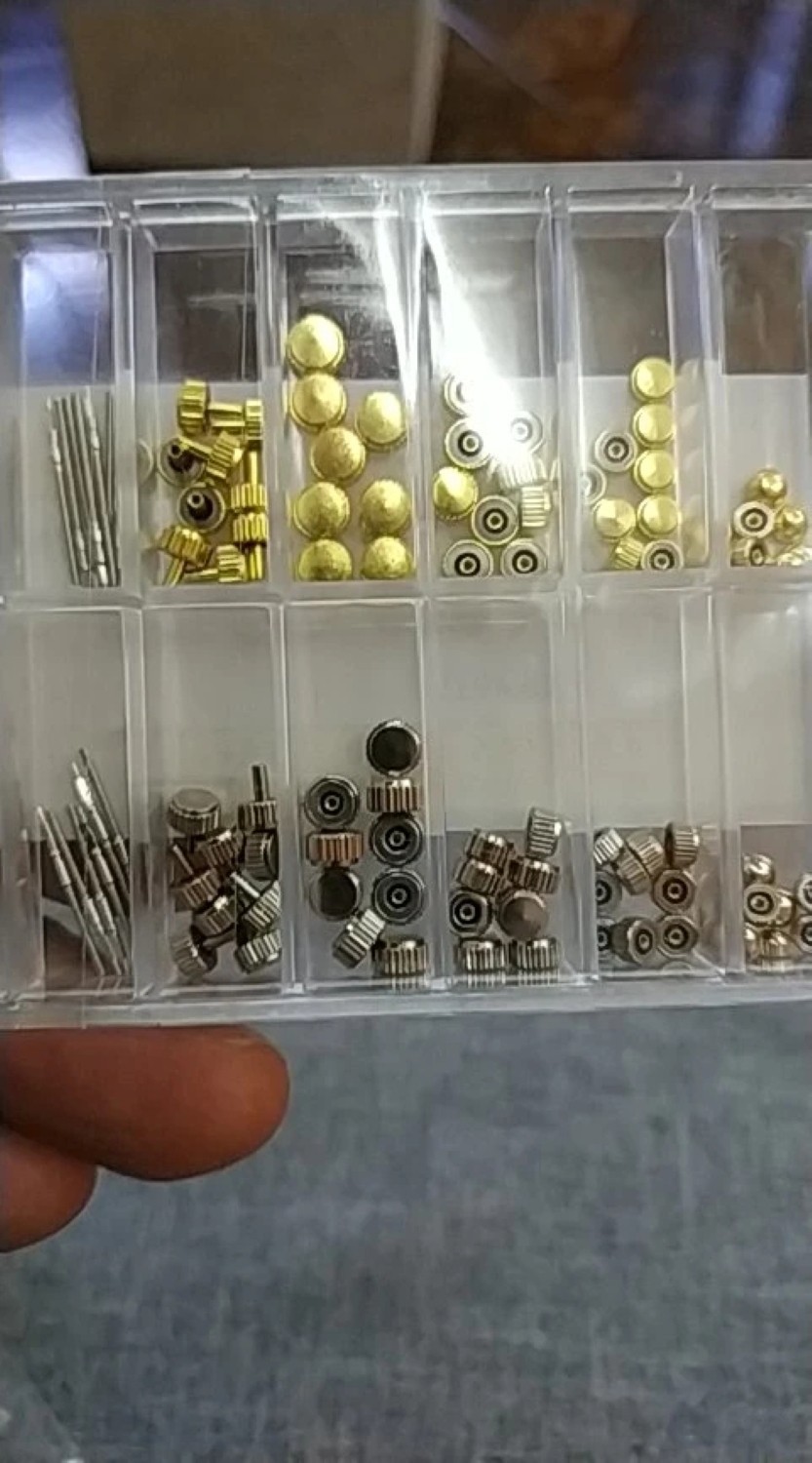 Assorted Watch Stem Extender & Crowns Repair Replacement Accessory Tool Box kit