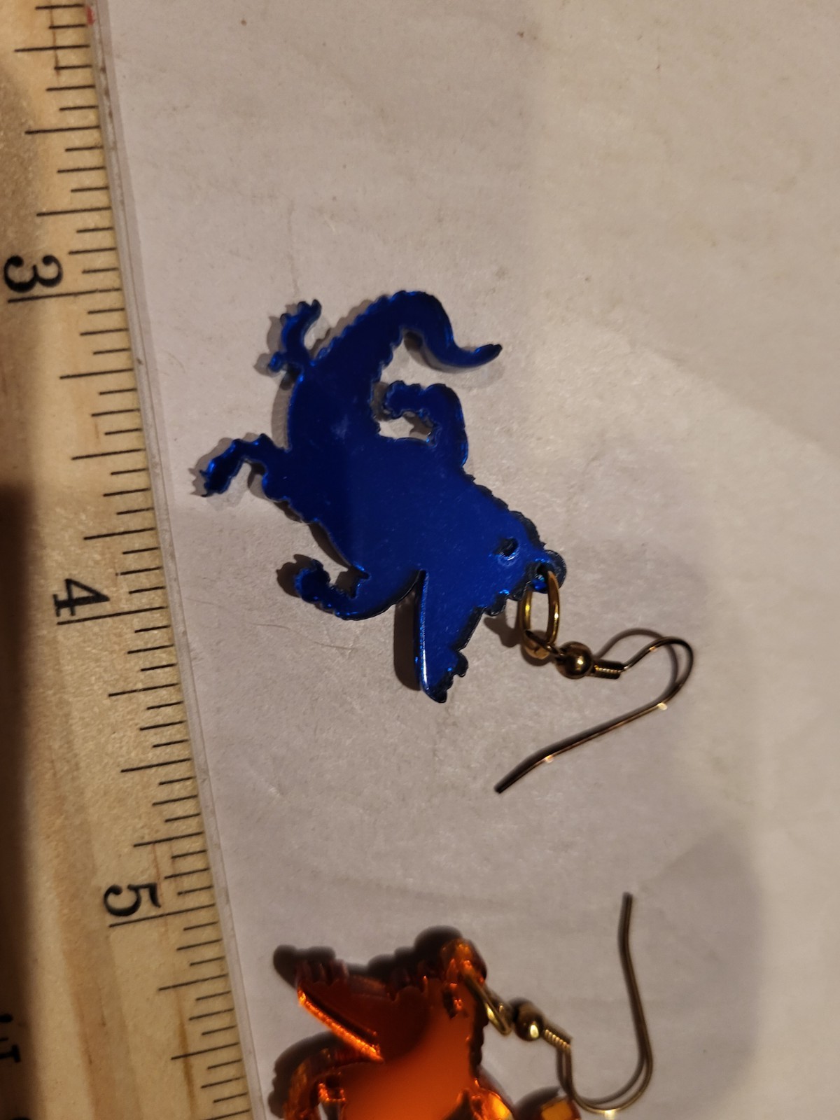 Lot of 2 Custom Earrings – Orange Fishing Bobber Logo & Red/Blue Alligator Drops