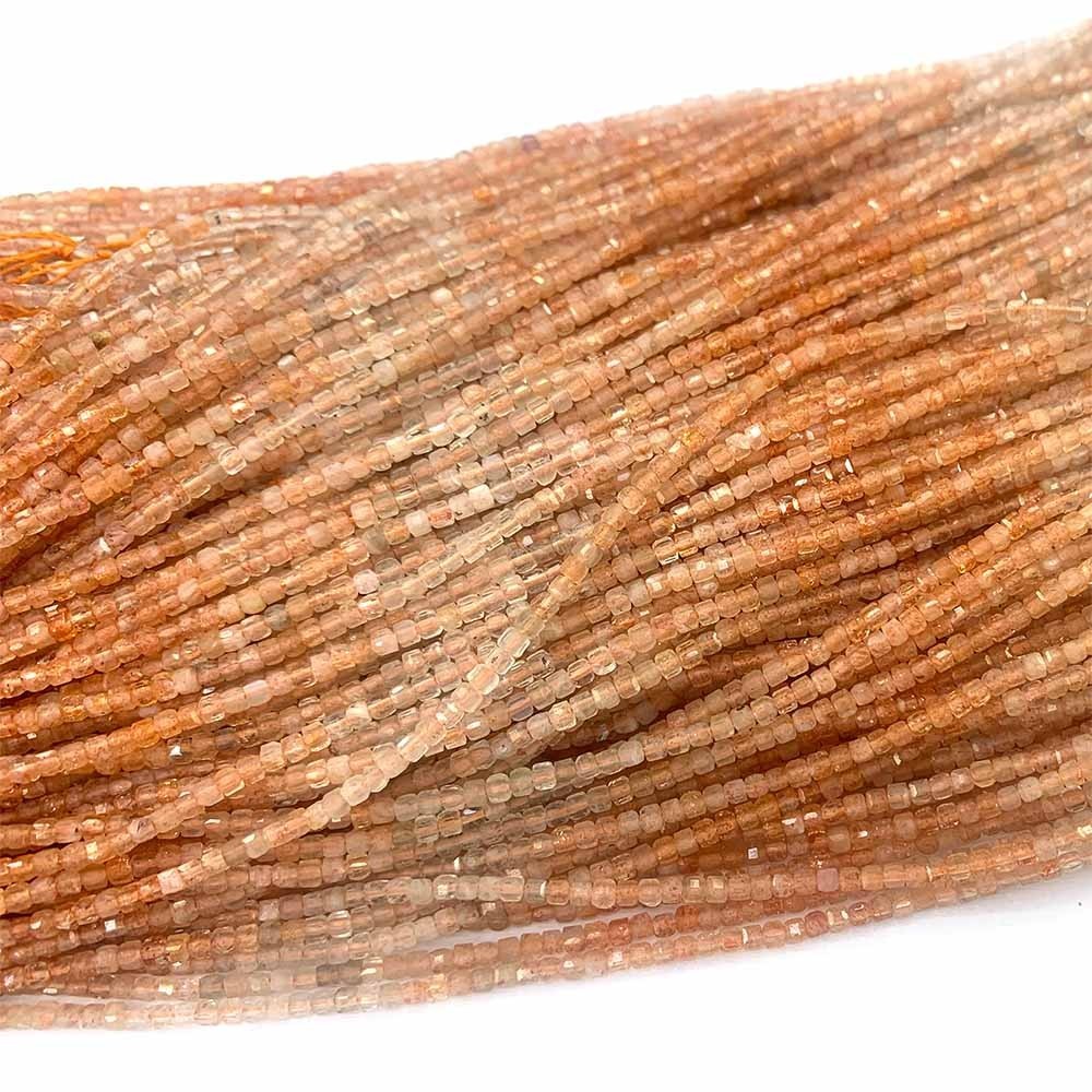 Natural Genuine Sanidine Gold Sunstone Faceted Small Edge Cube Loose Beads