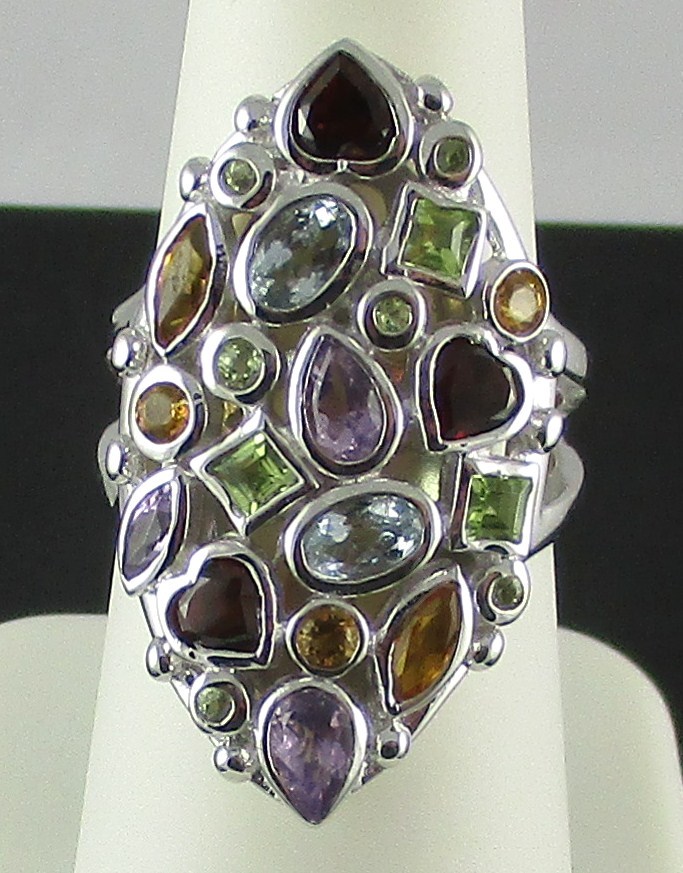 Princess Jaipur 2.52ct Multigemstone Sterling Marquise-Shaped Ring – Size 7