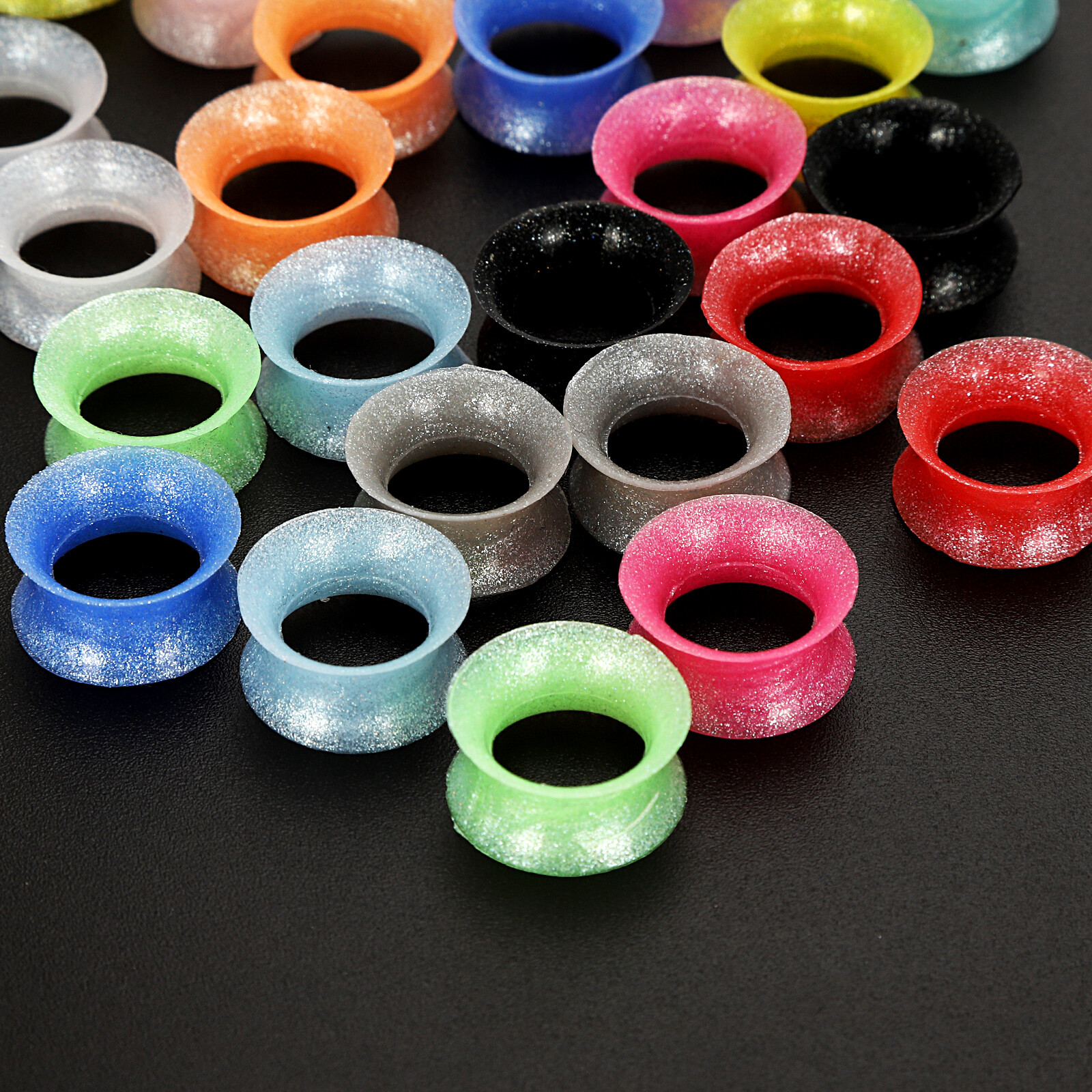 PAIR-ULTRA THIN EAR SKINS TUNNELS-Pearl Powder Silicone Ear Gauge-Soft Ear plugs