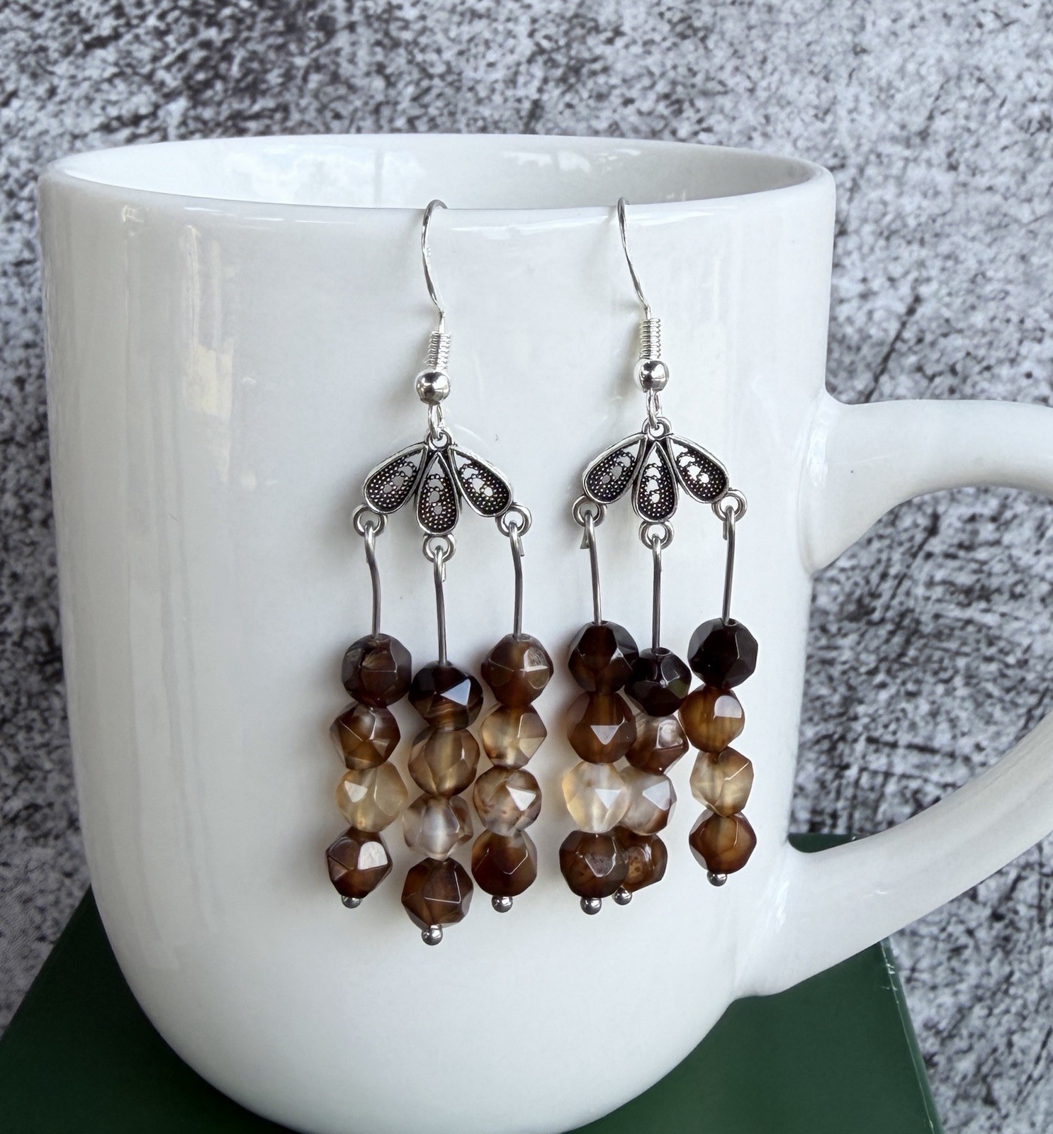 925 Sterling Silver With Coffee Bead Dangle