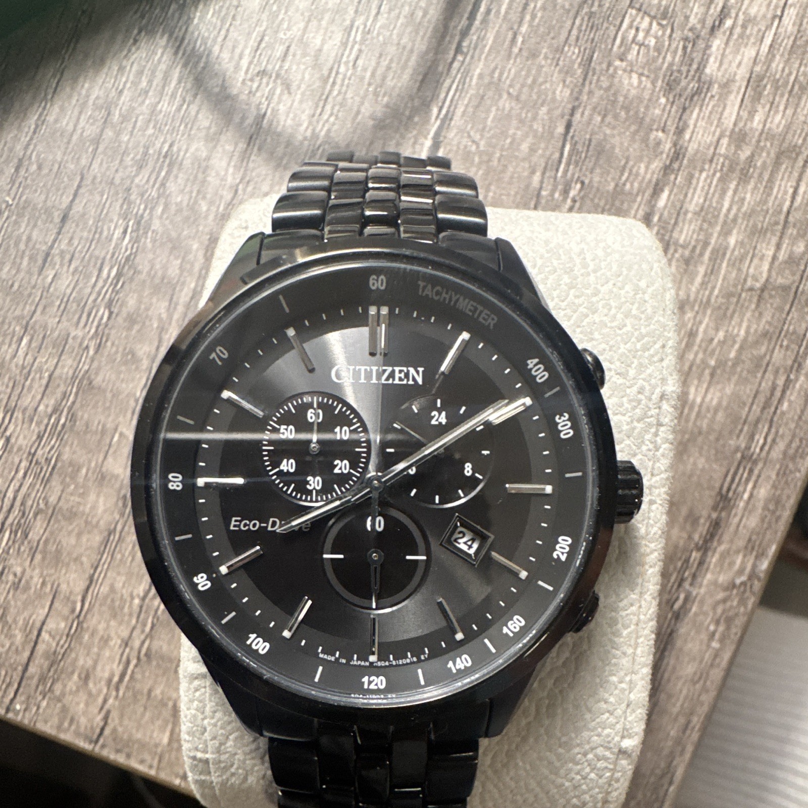 CITIZEN ECO DRIVE MAN’S CHRONOGRAPH BLACK ION-PLATED WATCH