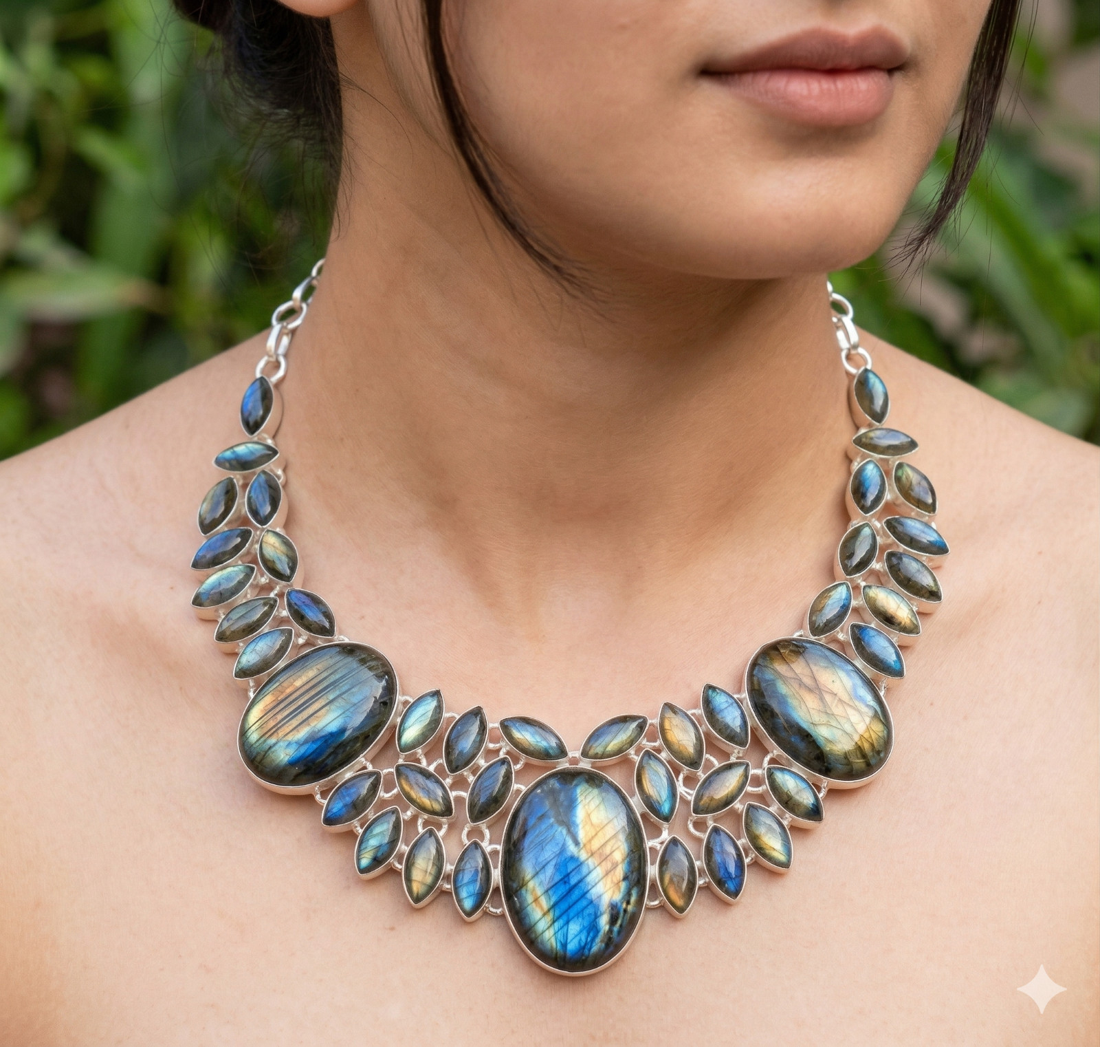 Rainbow Blue Fire Labradorite Gemstone Necklace 925 Sterling Silver Jewelry ADJ”