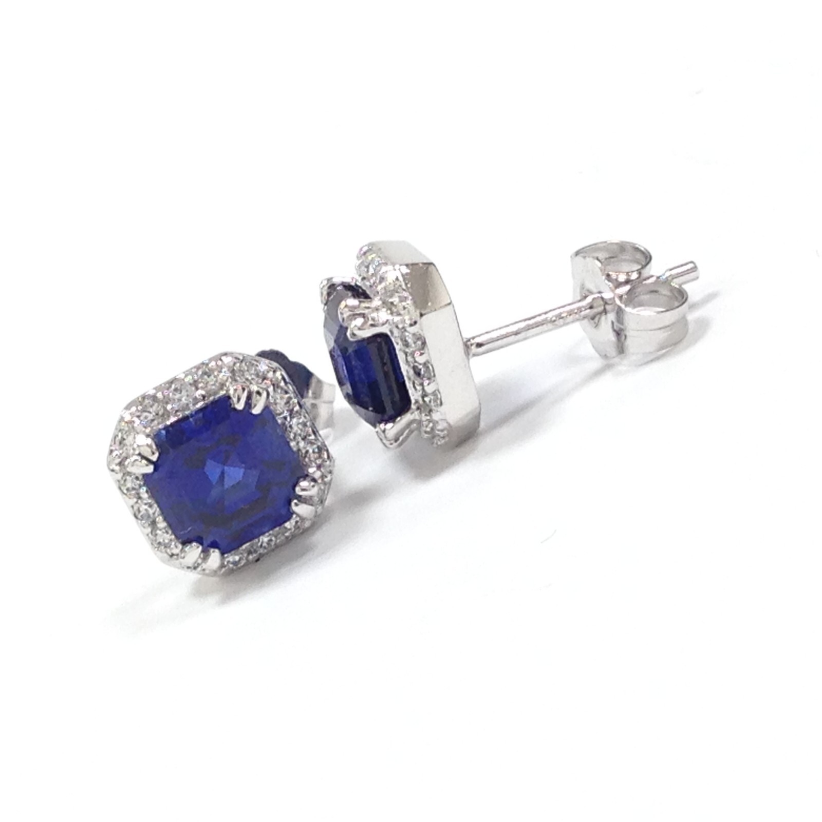 Fuzion Creations Fc Sterling Blue CZ Stone 8.6mm Square Stud Earrings Jewelry
