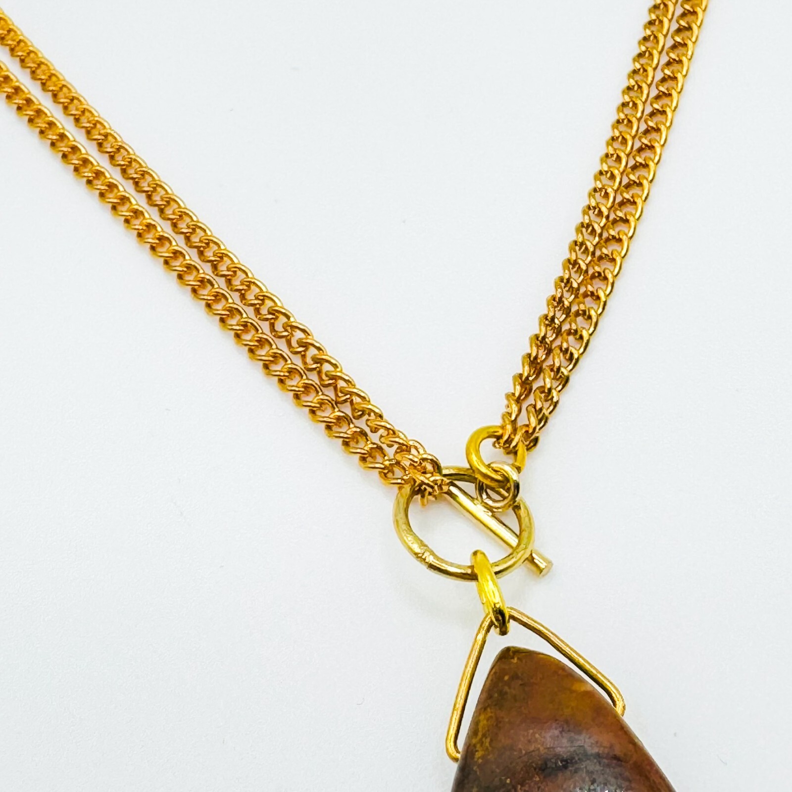 Vintage 14ct Rolled Gold Curb Chain Pendant Necklace 40cm Polished Stone Filled