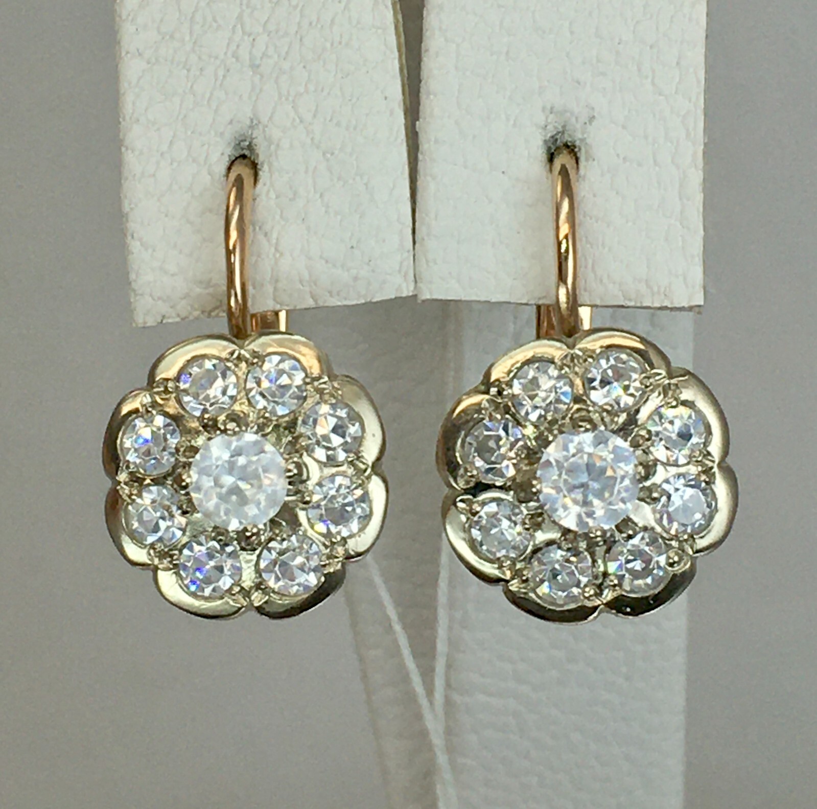 Vintage Original Rose & White Gold Cubic Zirconia Earrings 585 14K 7.36 g. 1990s