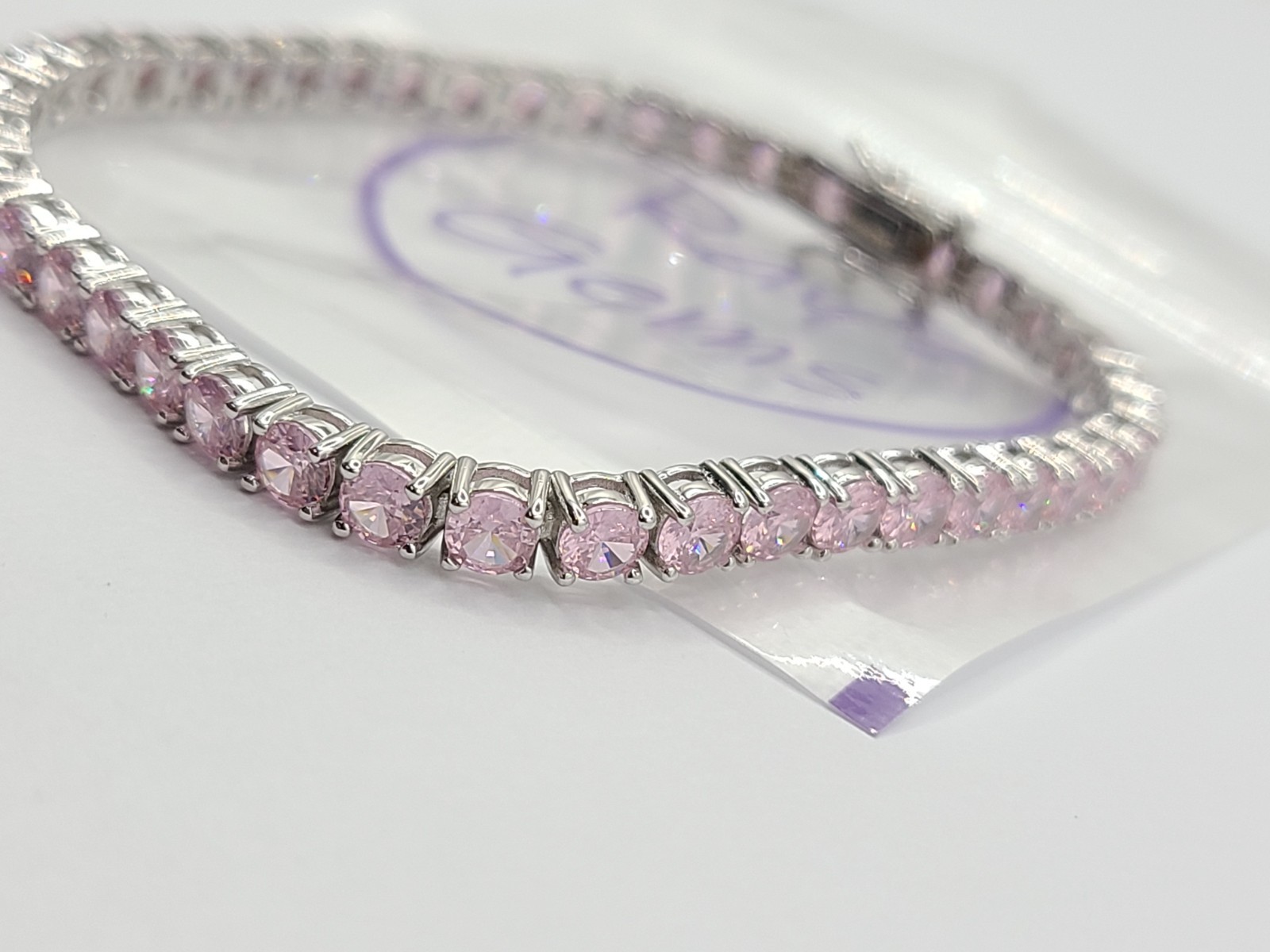 Ray’s Gems 4MM Pink Moissanite Round Brilliant Cut Tennis Chain 7.5″ Bracelet