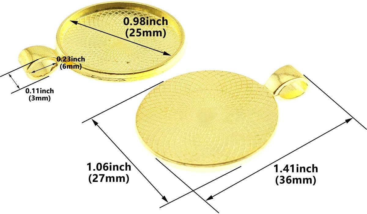 25pcs Round Bezel Pendant Trays Setting Cabochon Blank Base for DIY Gold