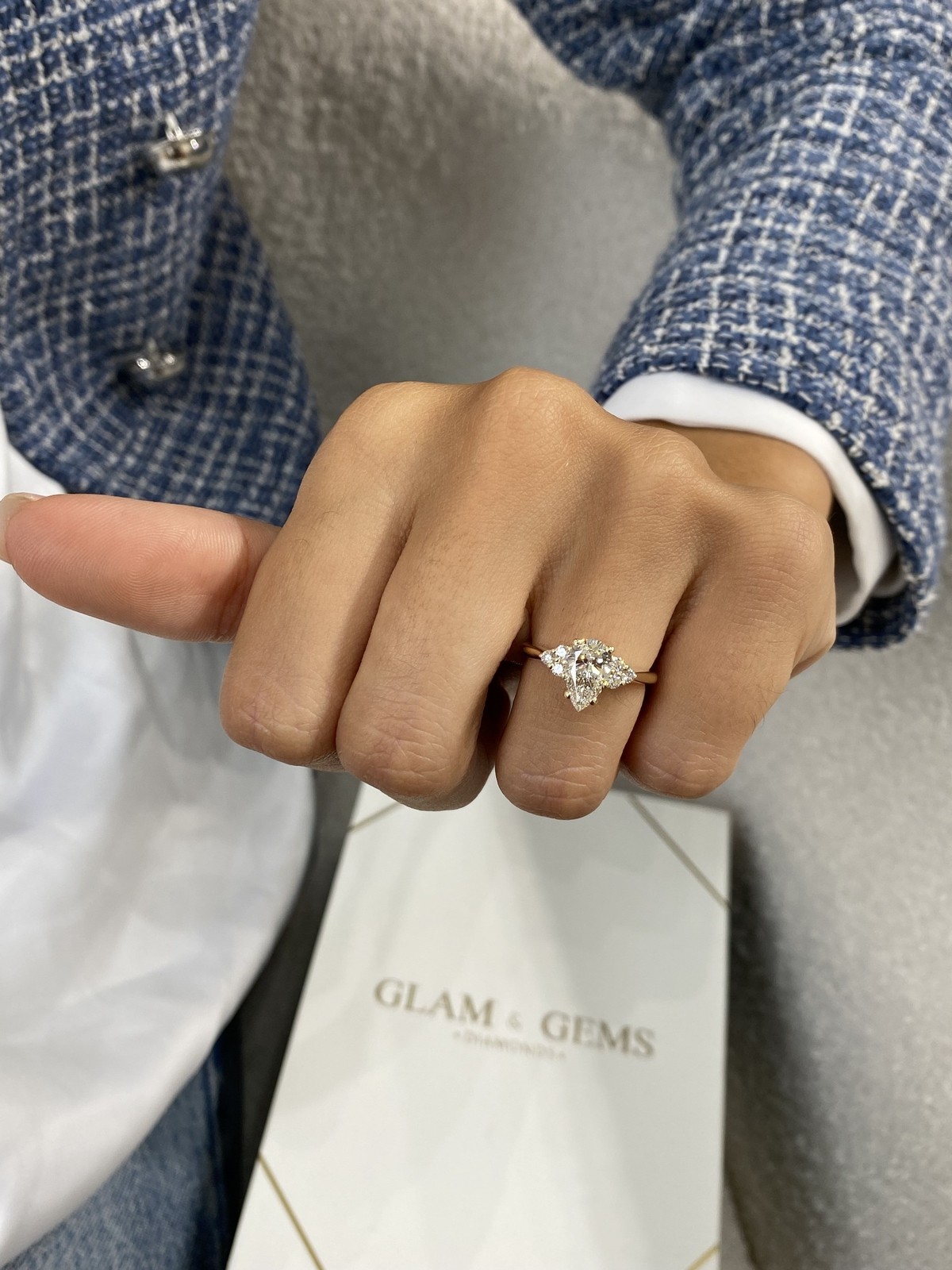 Proposal Ring Yellow Gold 1.2ct IGI Certified E/VVS2 Pear Lab Created Diamond