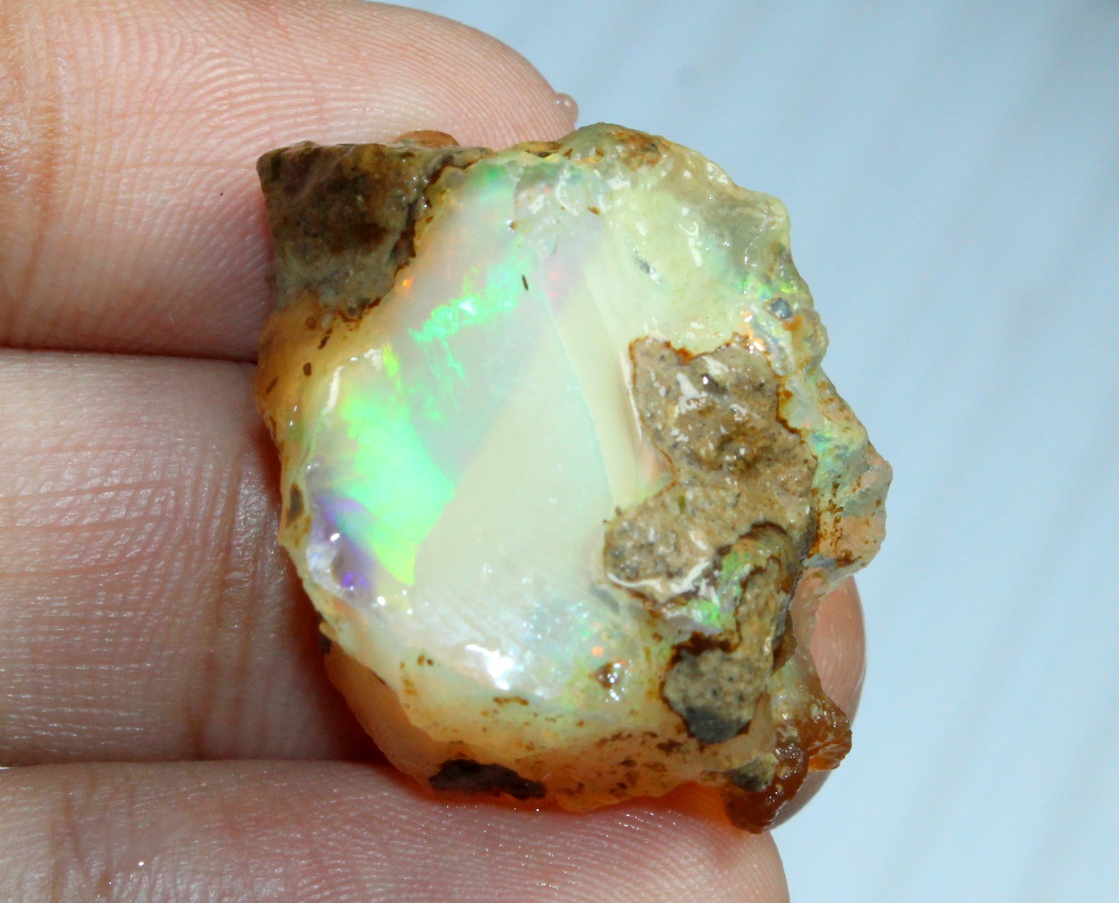 39.45 Carat Natural Ethiopian Rough Opal Raw Crystal with Intense Green Flash