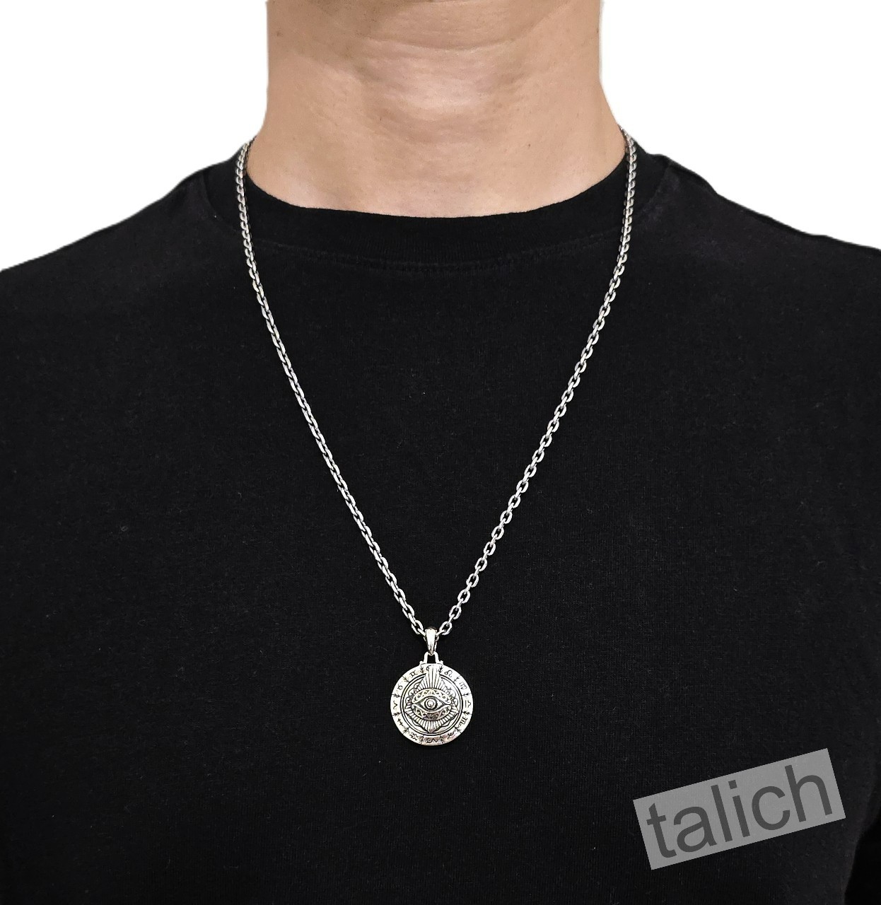 925 Sterling Silver Astrology Zodiac Disc Amulet Pendant All Seeing Eye Spinner