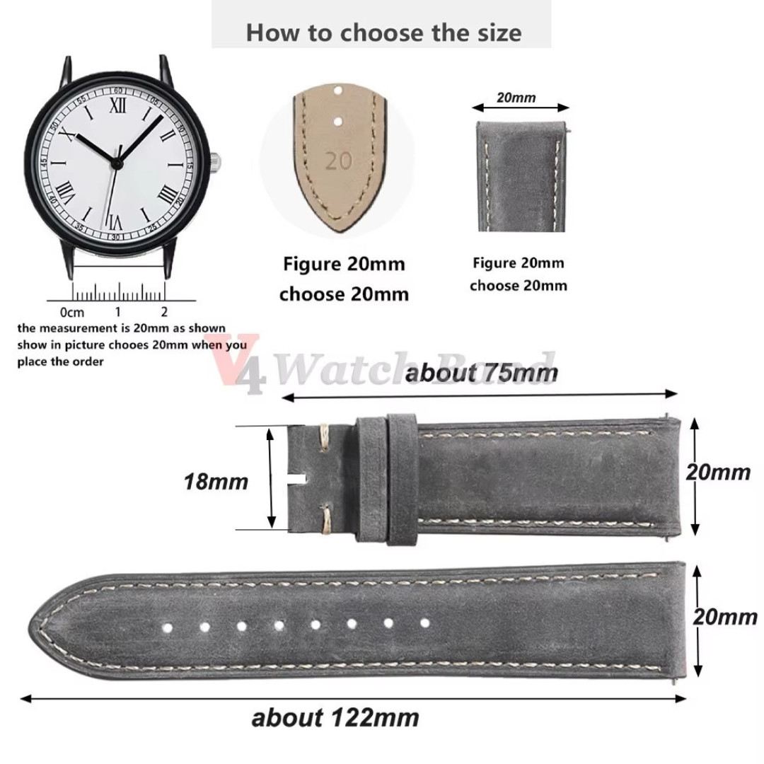 Genuine Calfskin Leather Watch Band 18mm 20mm 22mm 24mm Butterfly Buckle Strap