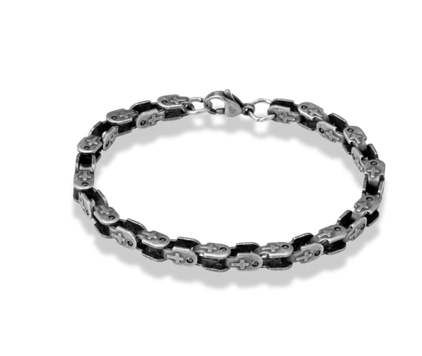 Oxidized Stainless Steel Cross Link Bracelet 19 cm (7.48 in) 5mm thick