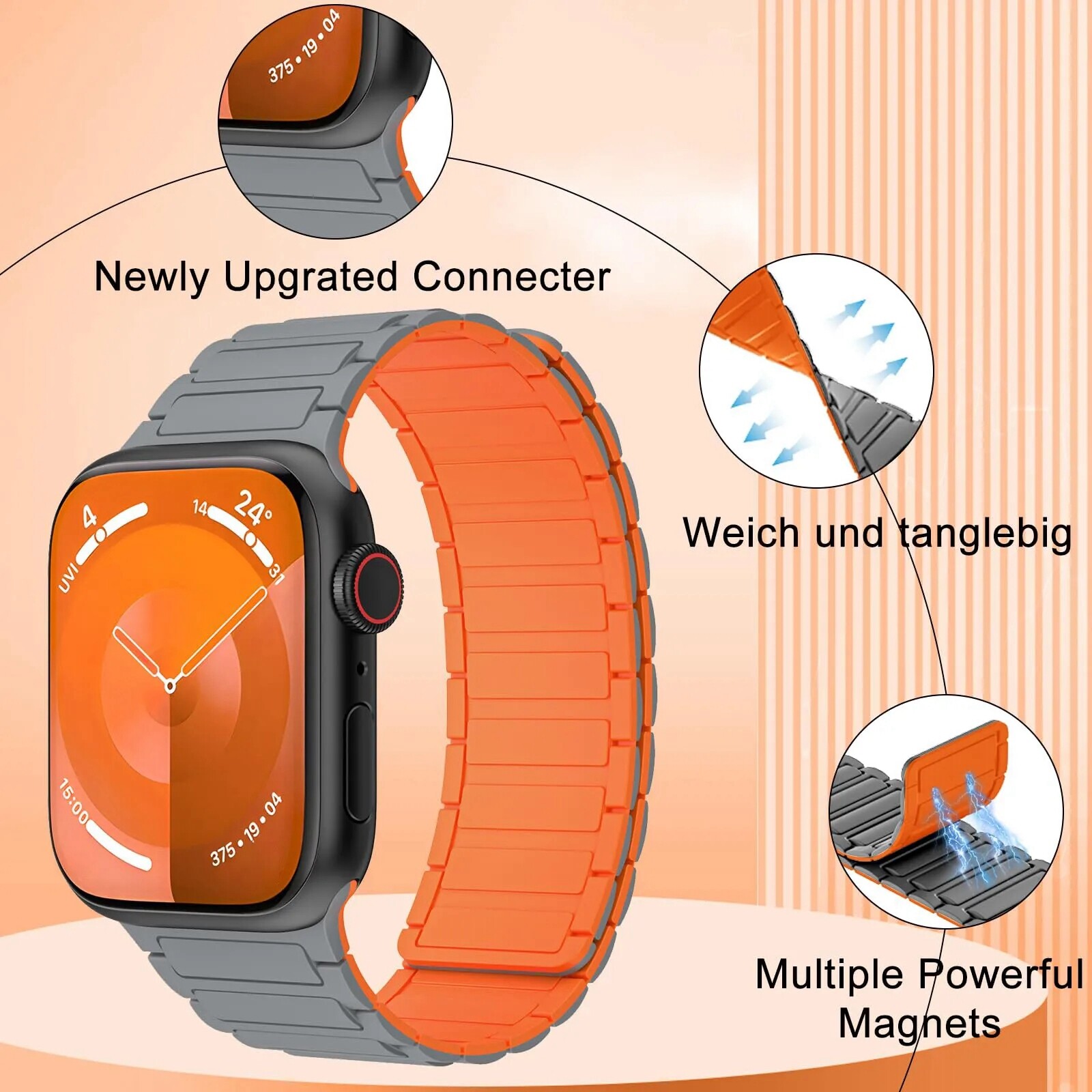 Magnetic Strap For Apple Watch Ultra 2 Series 9 8 7 SE 6 5 Silicone iWatch Band
