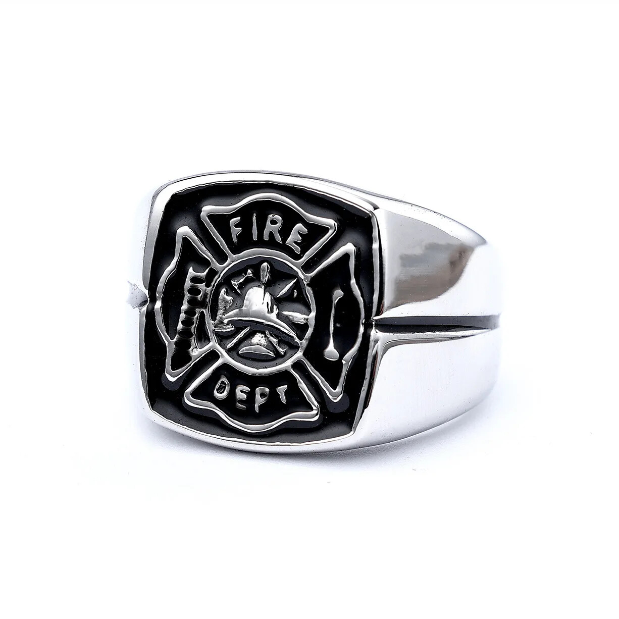 Men’s Personality Fire Polices Firelighter Trend Stainless Steel Rings Size 8-14