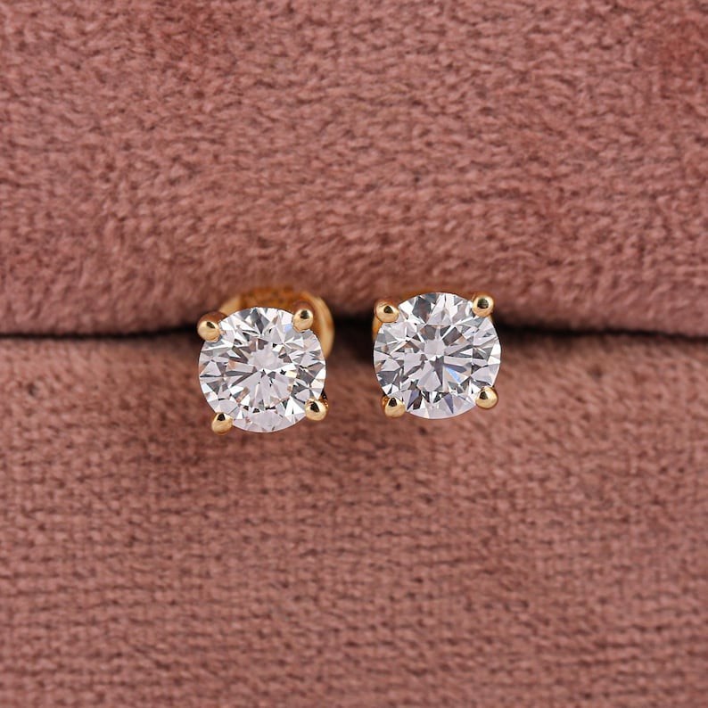 Certified Natural Diamond Stud Earrings 14K Gold Solitaire 1.50TCW Round Cut