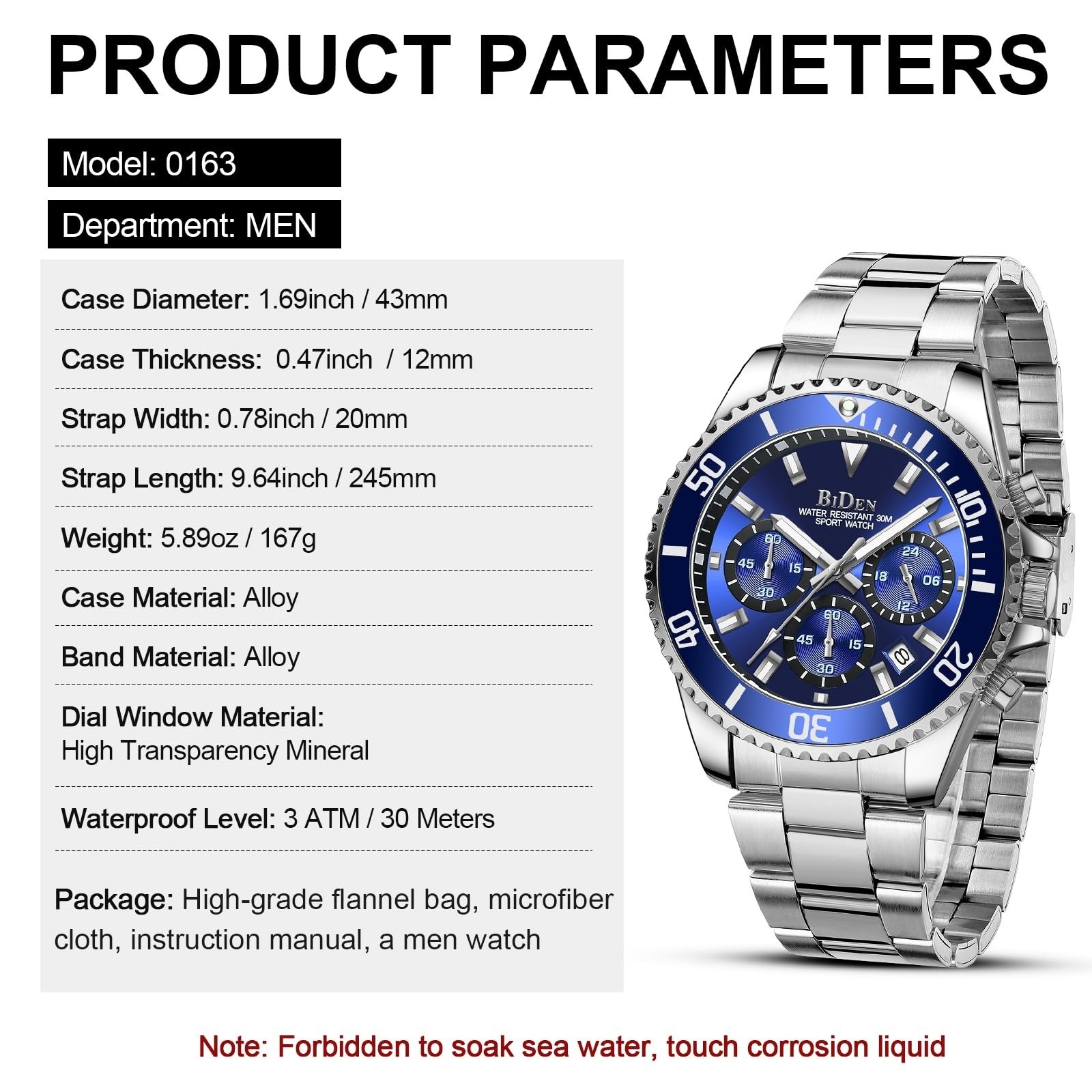 BIDEN Men’s Analogue Quartz Watch with Stainless Steel Strap, Gold Dial