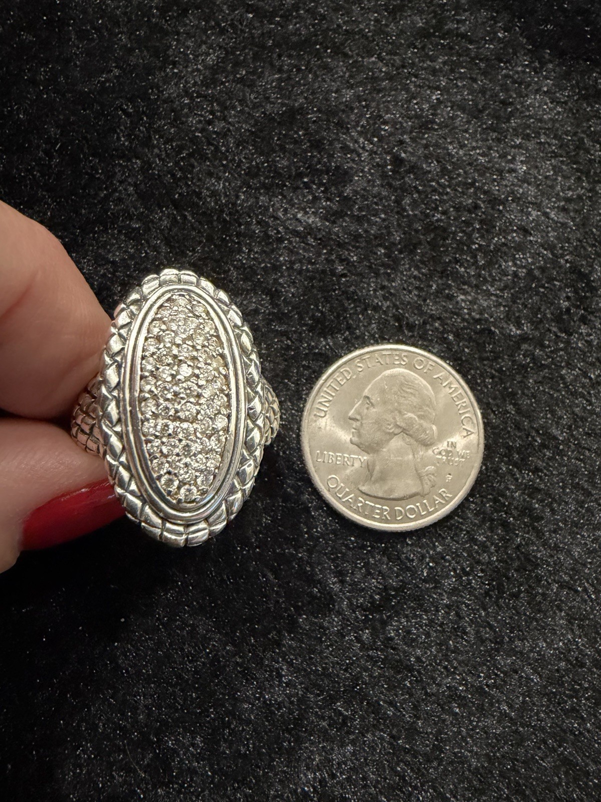 SCOTT KAY Sterling Silver Pave Woven Statement Size 7.5 Bold Cocktail Ring