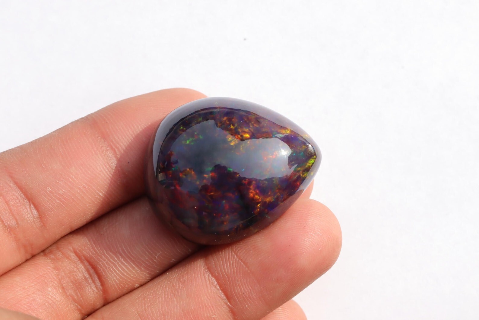 59.95 Carat Ethiopian Black Opal Cabochon 31x26x15 MM Pear Shape Welo Fire Opal