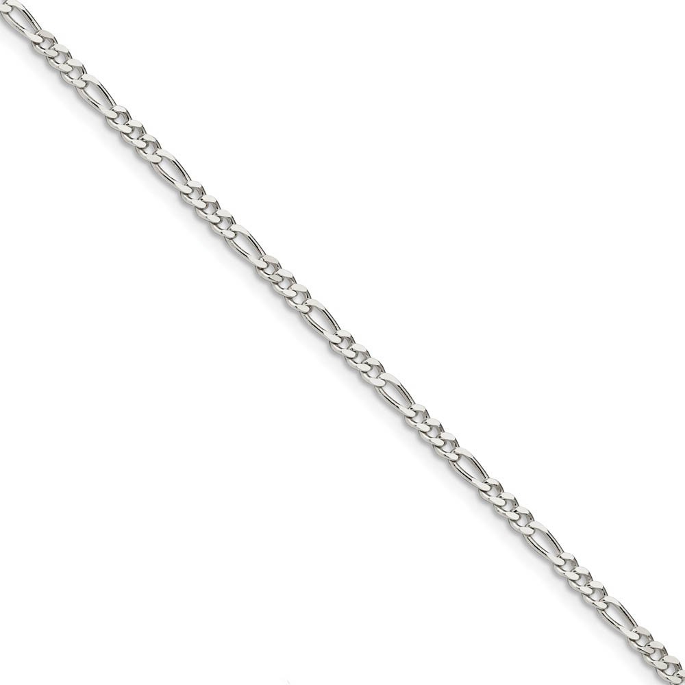 3mm Sterling Silver Solid Pave Flat Figaro Chain Bracelet