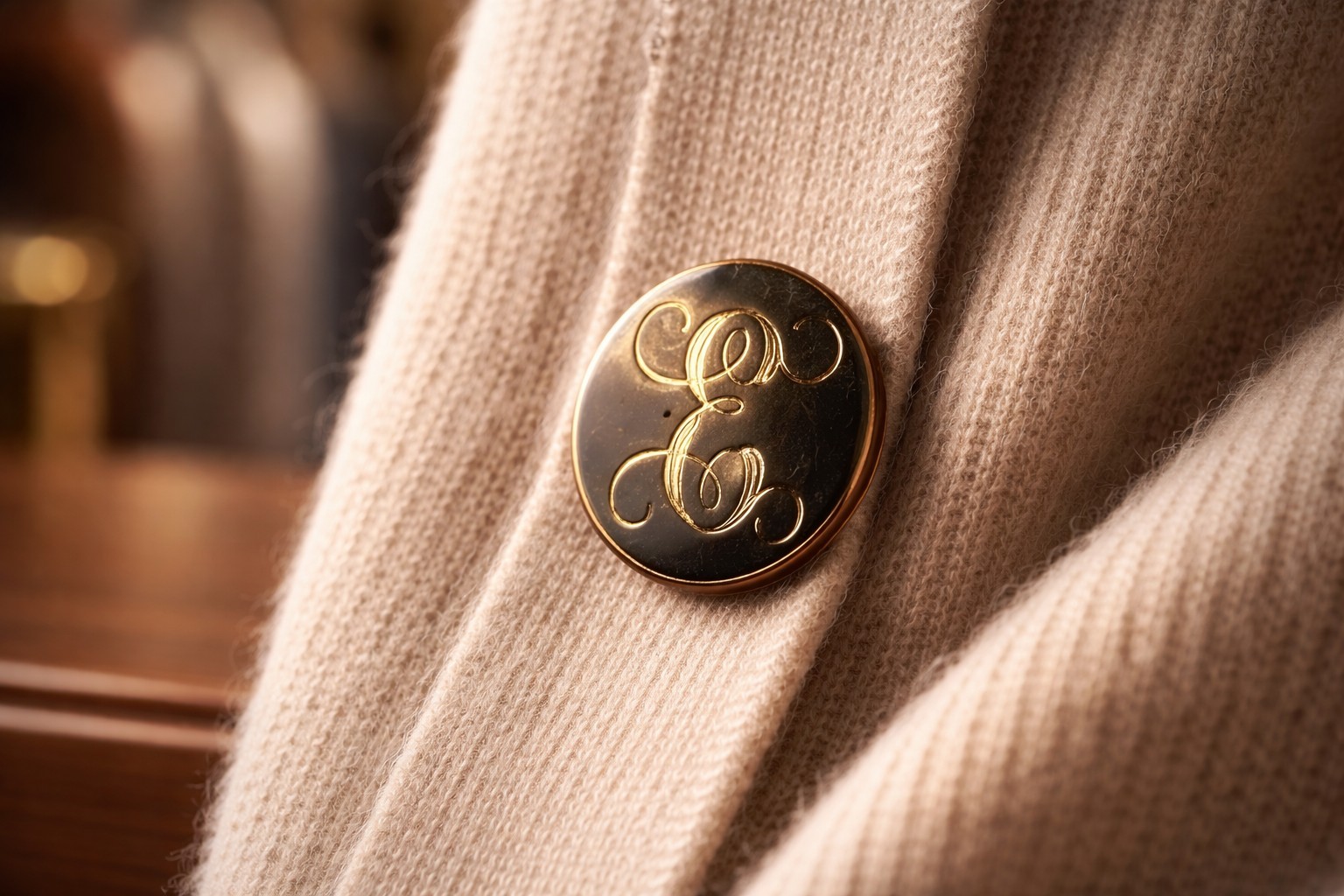 Vintage Mid 20th Century Monet Signed Gold Monogram “E” Brooch