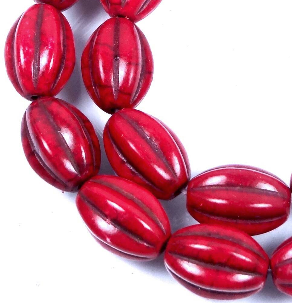 16x10mm Antique Red Howlite Turquoise Melon Barrel Beads (12)
