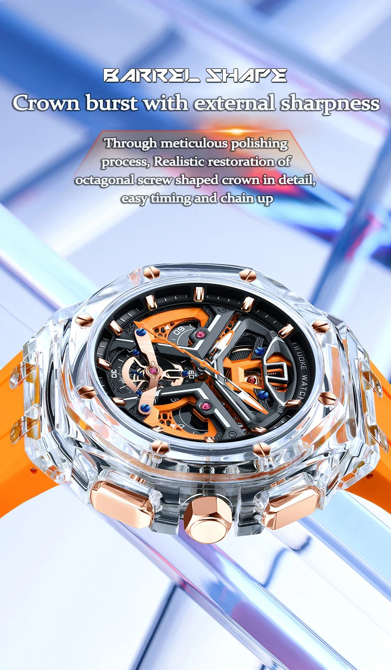 Men’s Transparent Case Watch Night Glow Fashion Sports Waterproof Casual