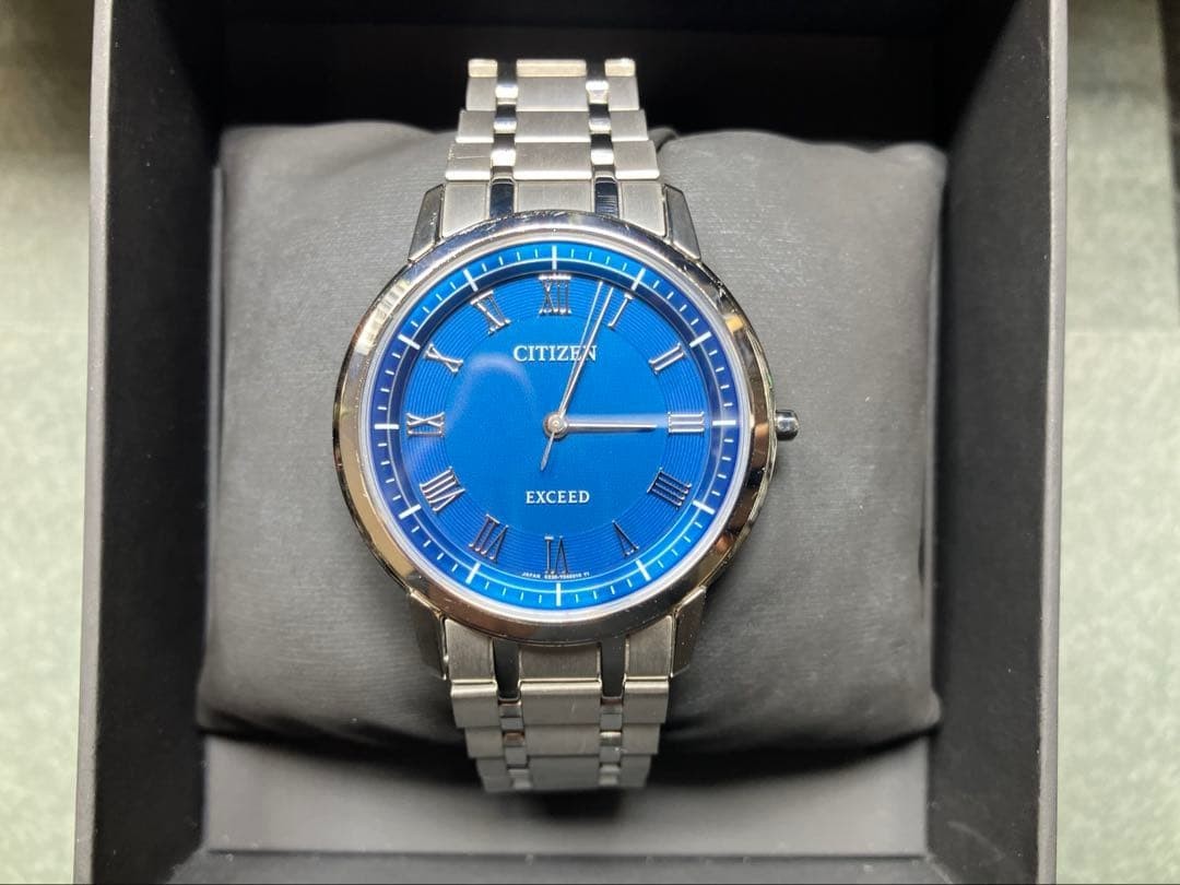 Citizen EXCEED AR4000-63L Eco-Drive Ultra Thin Blue Dial Titanium Mens Watch Box