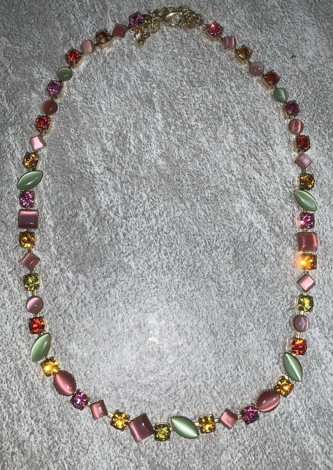 Glass Pink Moonstone Cat’s Eye Pastel GLOW Crystal Rivière Necklace Lk Sorelli