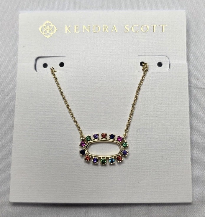 Kendra Scott Elisa Open Frame Pendant Necklace Gold Multicolor Crystal NWT Box