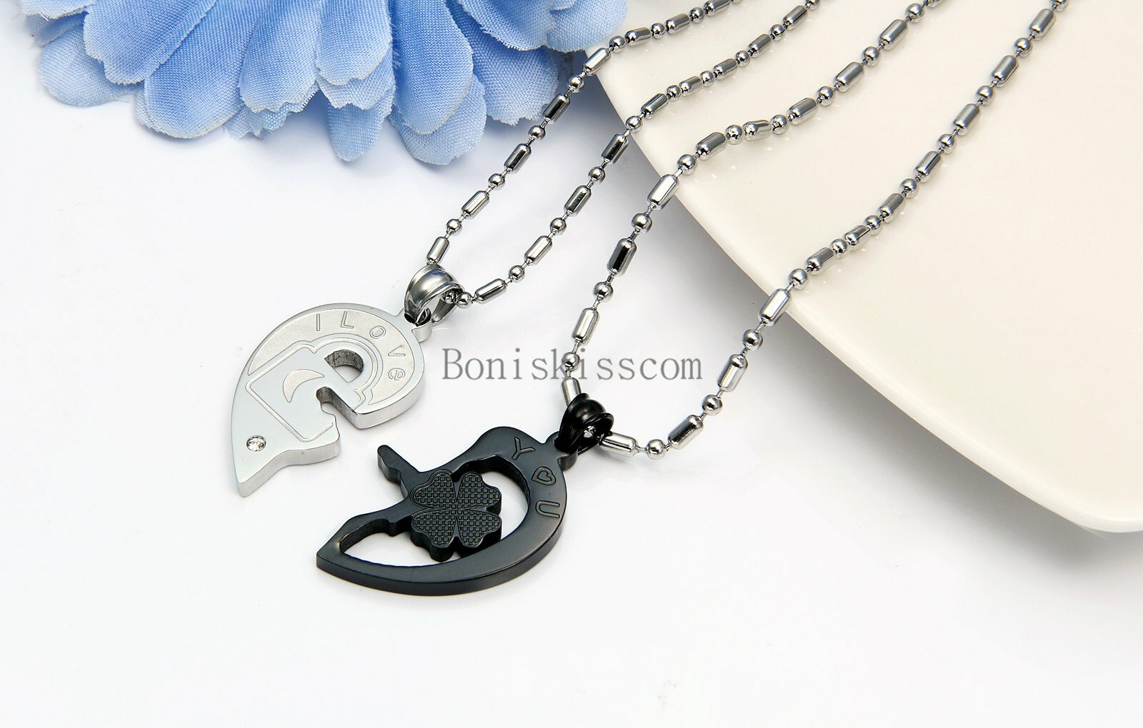 His and Hers Stainless Steel I Love You Heart Lock & Key Couple Pendant Necklace
