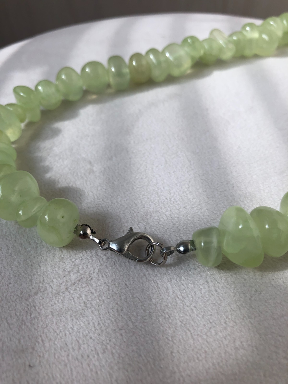 Natural Prehnite Necklace – Polished Beads – 49 cm / 114 g – Green Gemstone