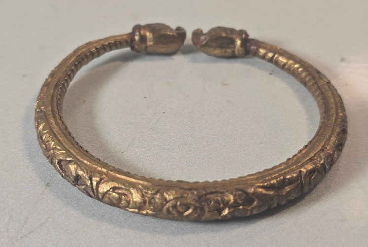 Antique Indian Brass Kada Elephant Head Torc Cuff Bracelet
