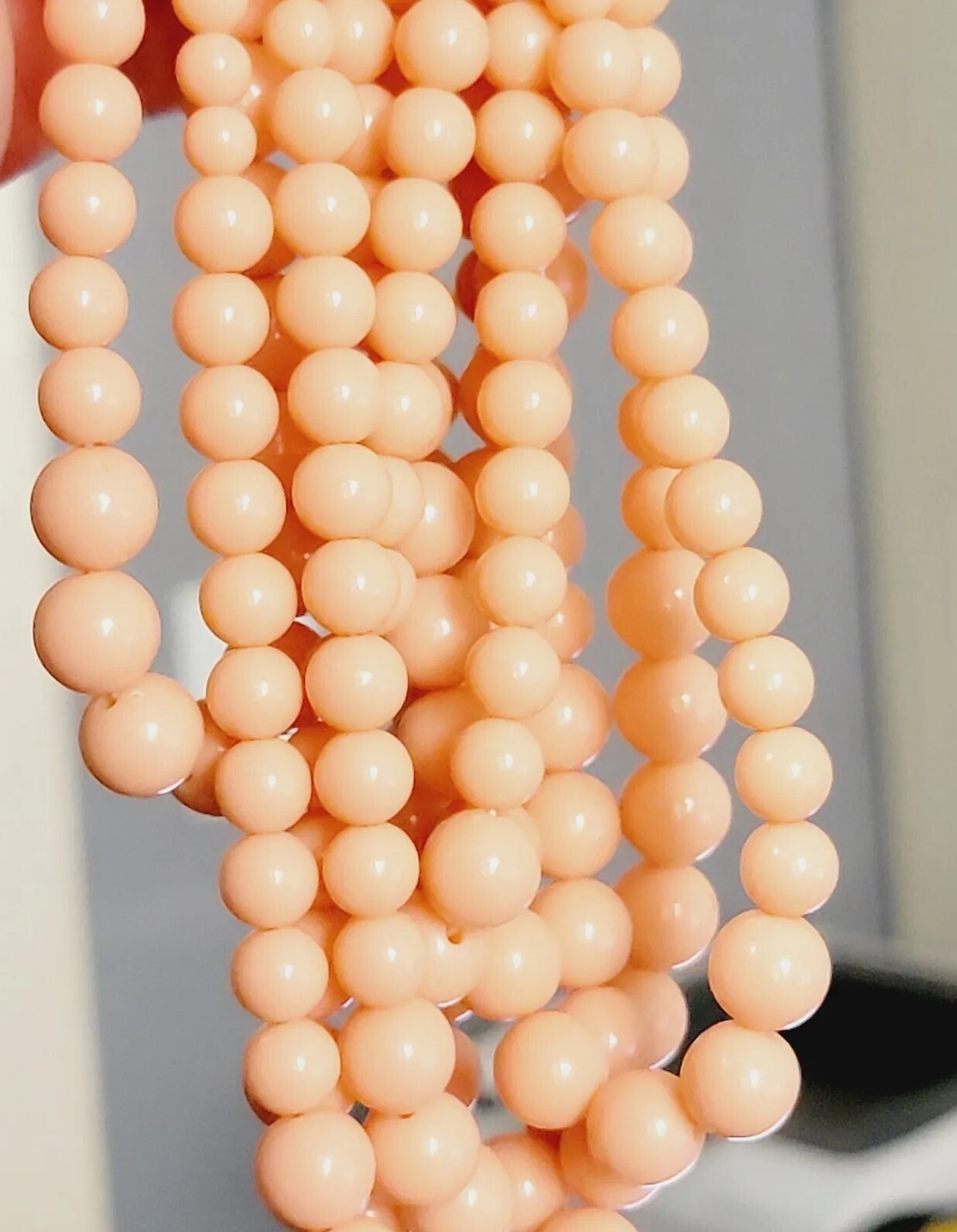 Contemporary Multi-Strand Beaded Necklace, Peach/Pink Statement Jewelry rd02-03
