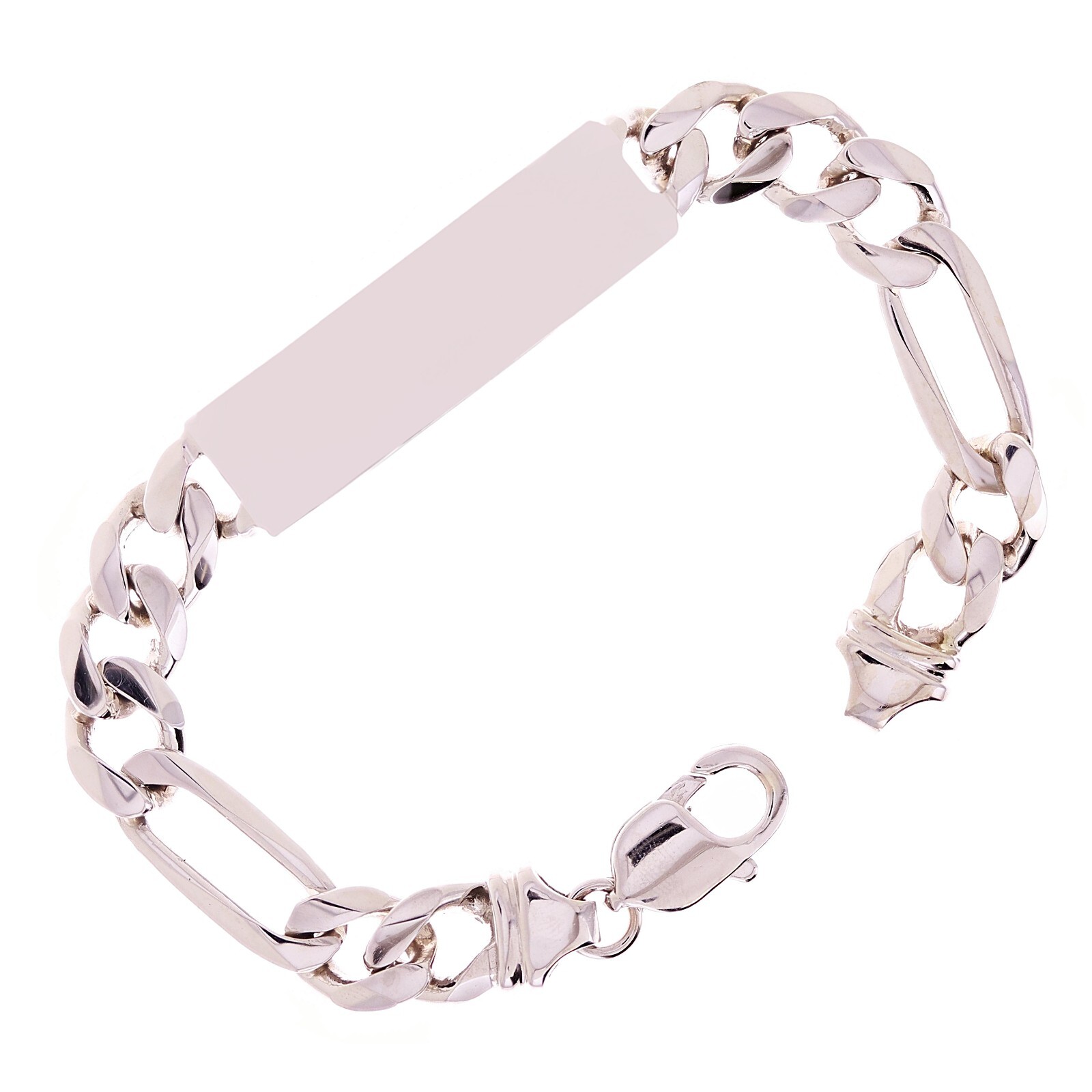 10k White Gold Solid Figaro Chain ID Bracelet 8″ 10.5mm 35.6 grams
