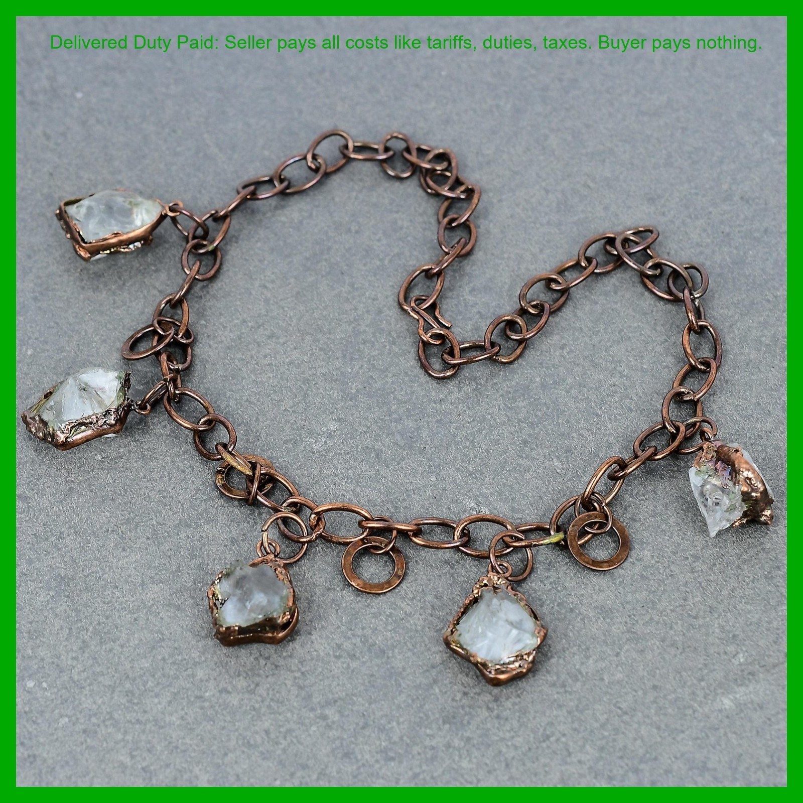 Pentagon Natural White Topaz Rough Copper Electroformed Chain Bezel New Necklace