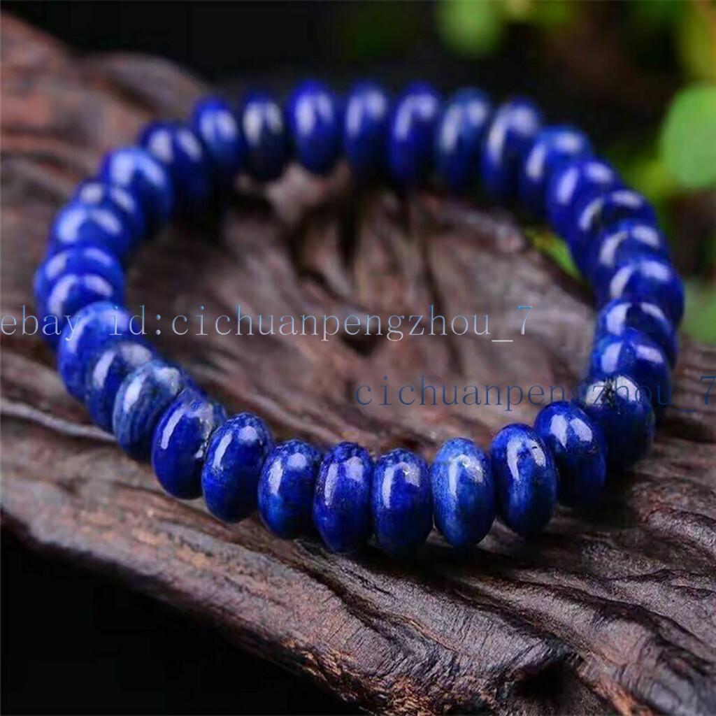 Natural 4x6mm/5x8mm/6x10mm Lapis Lazuli Rondelle Beads Elastic Bracelet 7.5”