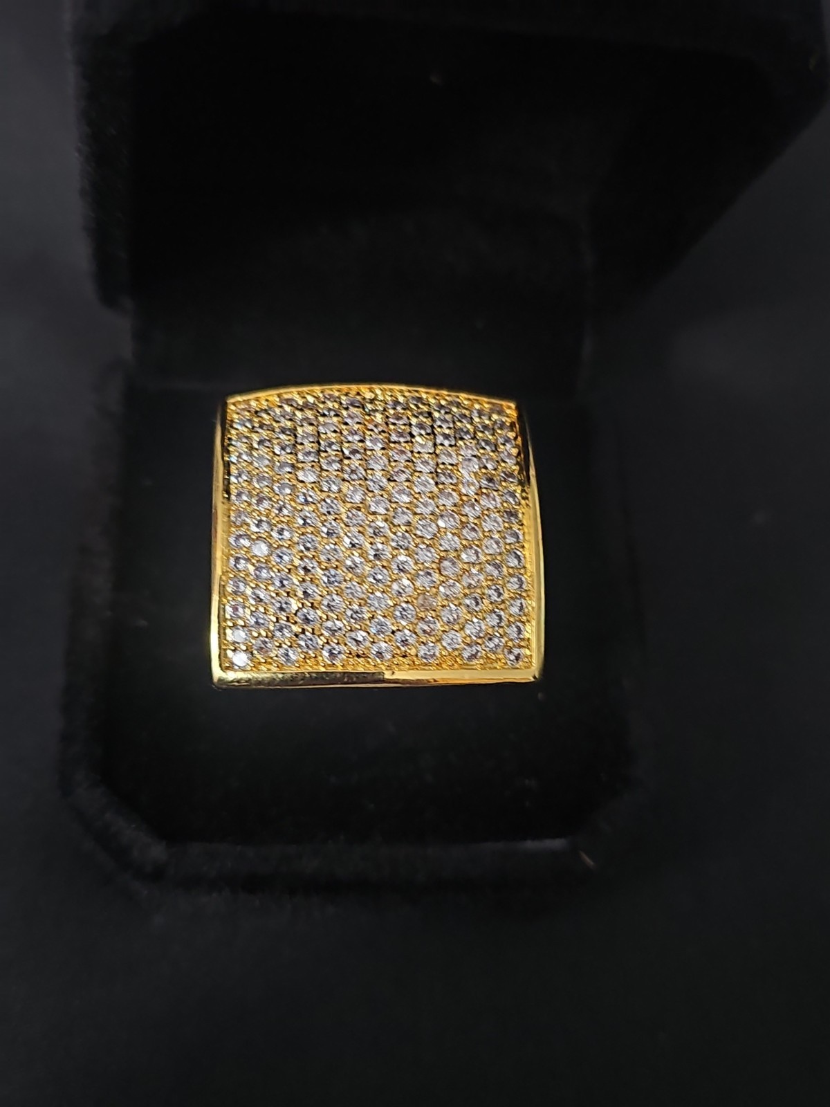 Gold-Plated brass Men’s Ring SIZE 9 Square Pavé Cubic Zirconia 24.7mm