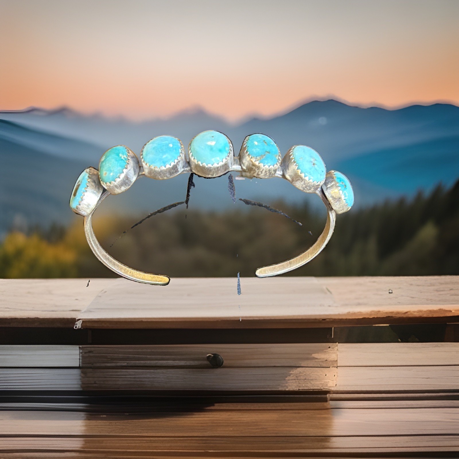 Southwest White Water turquoise Stone Cuff 7 In 925 Sterling Silver