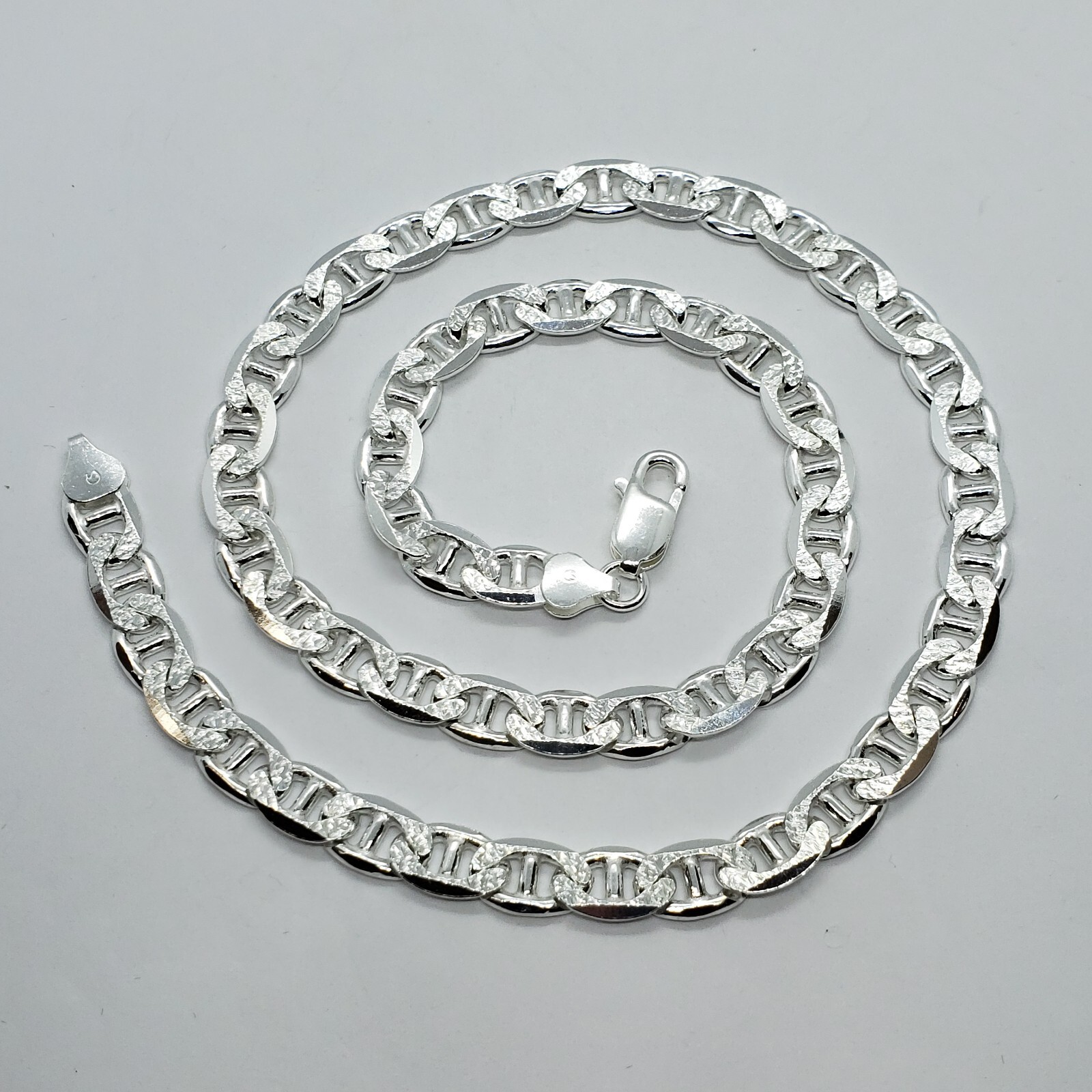 Sterling Silver D/C Flat Mariner Link Chain Necklace Bracelet Italy 8mm, 7″-30″