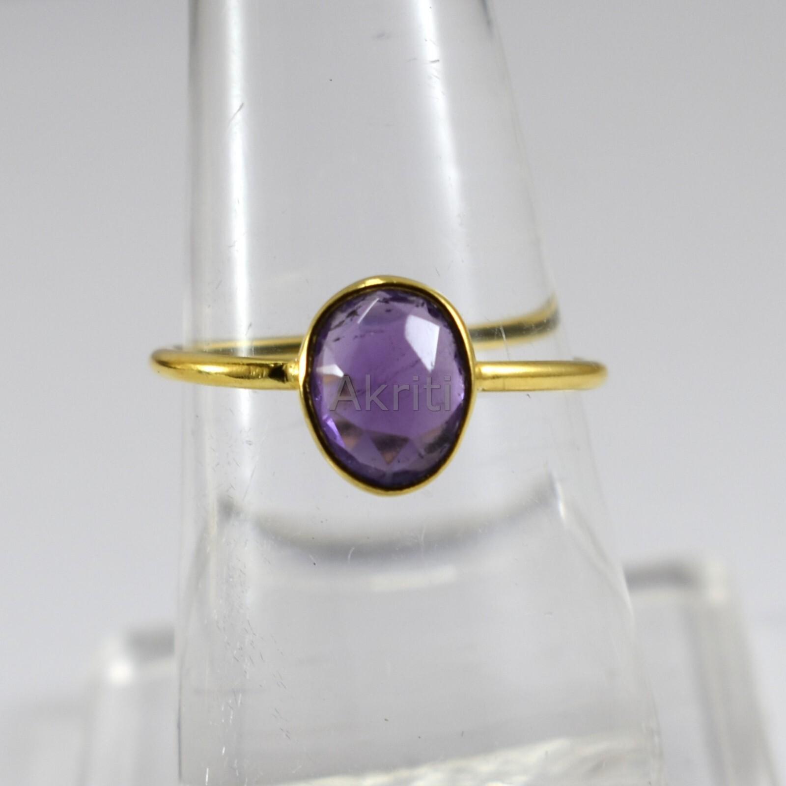 Unshape African Amethyst 925 Sterling Silver Ring Gold Plated Handmade