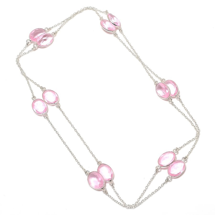 Pink Kunzite 925 Sterling Silver Oval Gemstone Gift Jewelry Necklace 36″ AAB 254