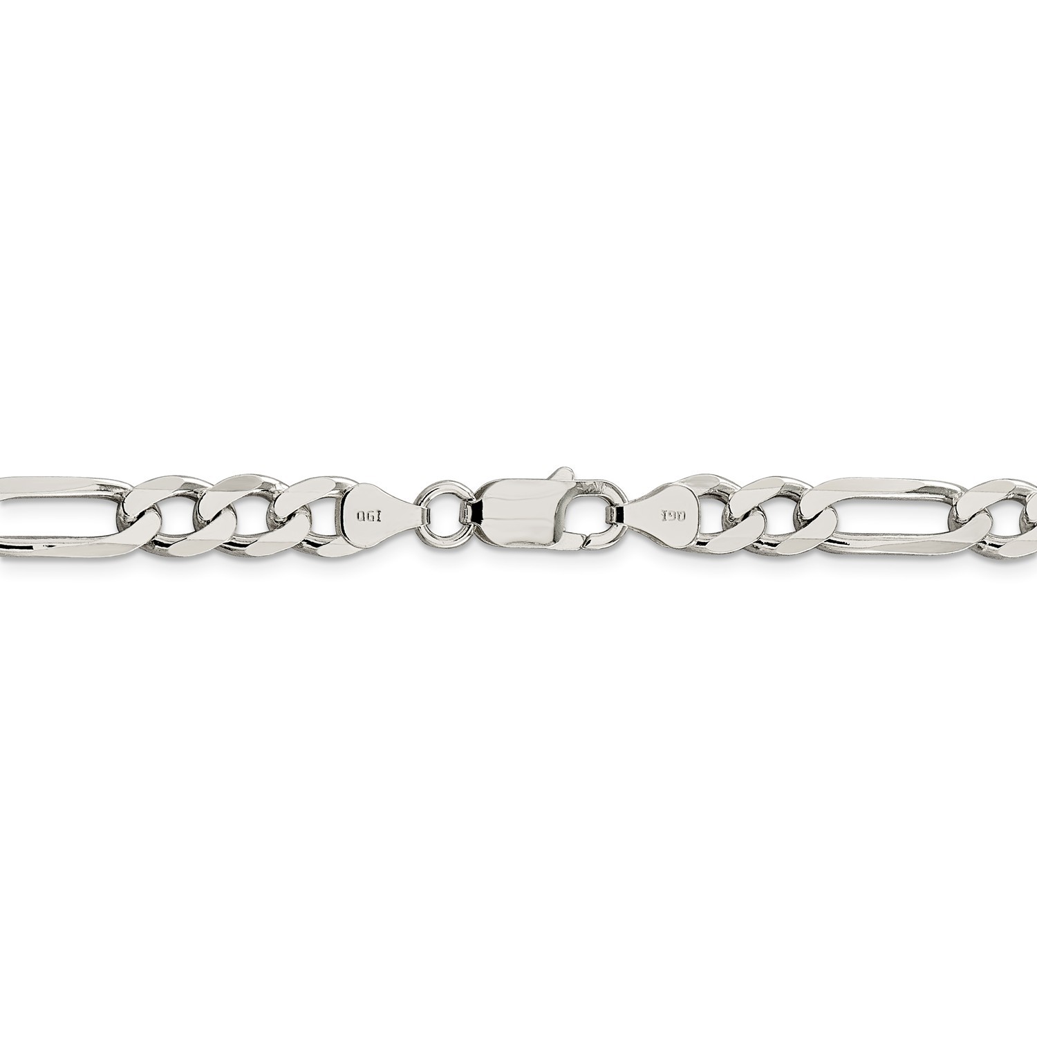 Sterling Silver 7.25mm Pave Flat Figaro Link Chain w/ Lobster Clasp 18″ – 30″