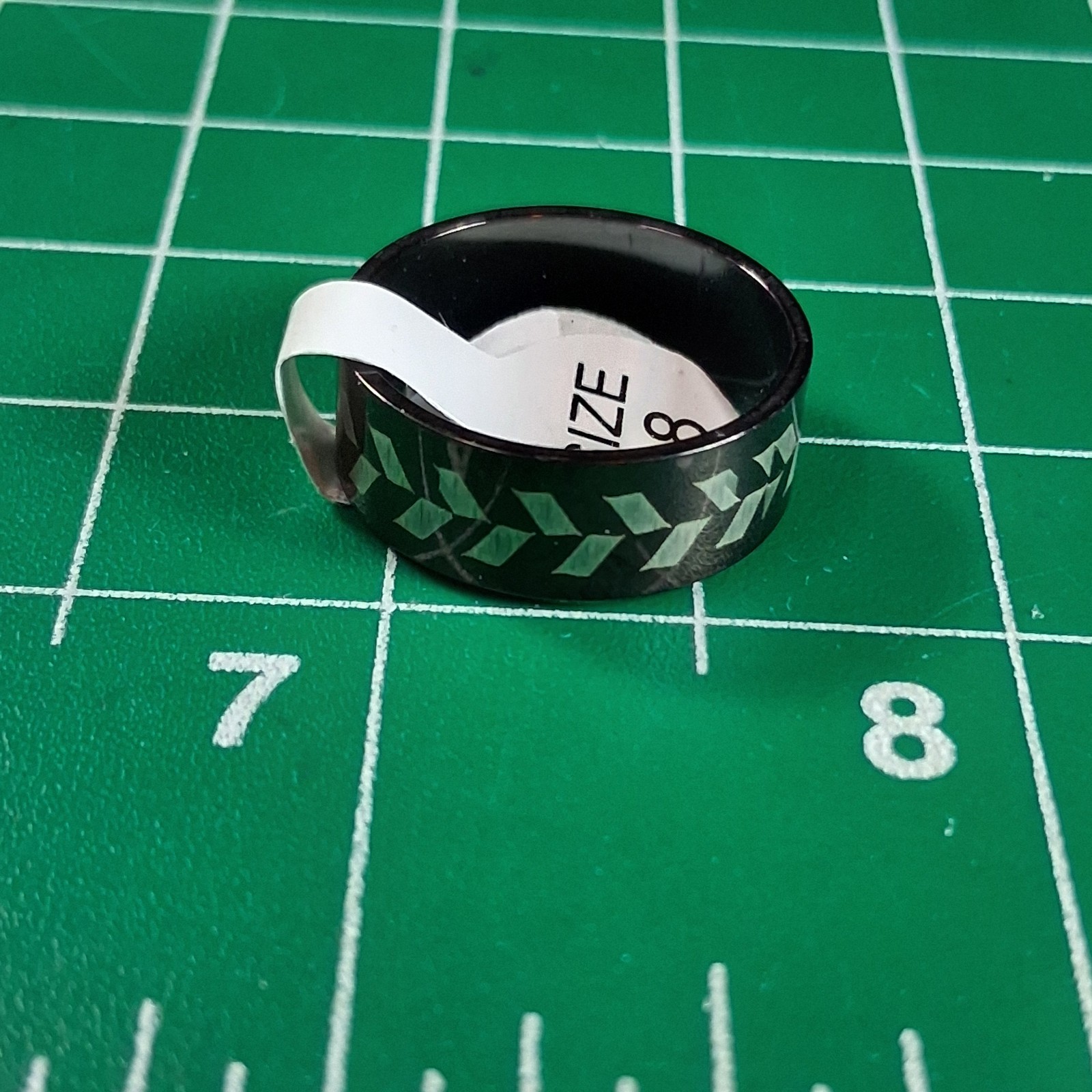 Glossy Black Stainless Steel Size 7.75 Etched Tire Tread Pattern Band Ring