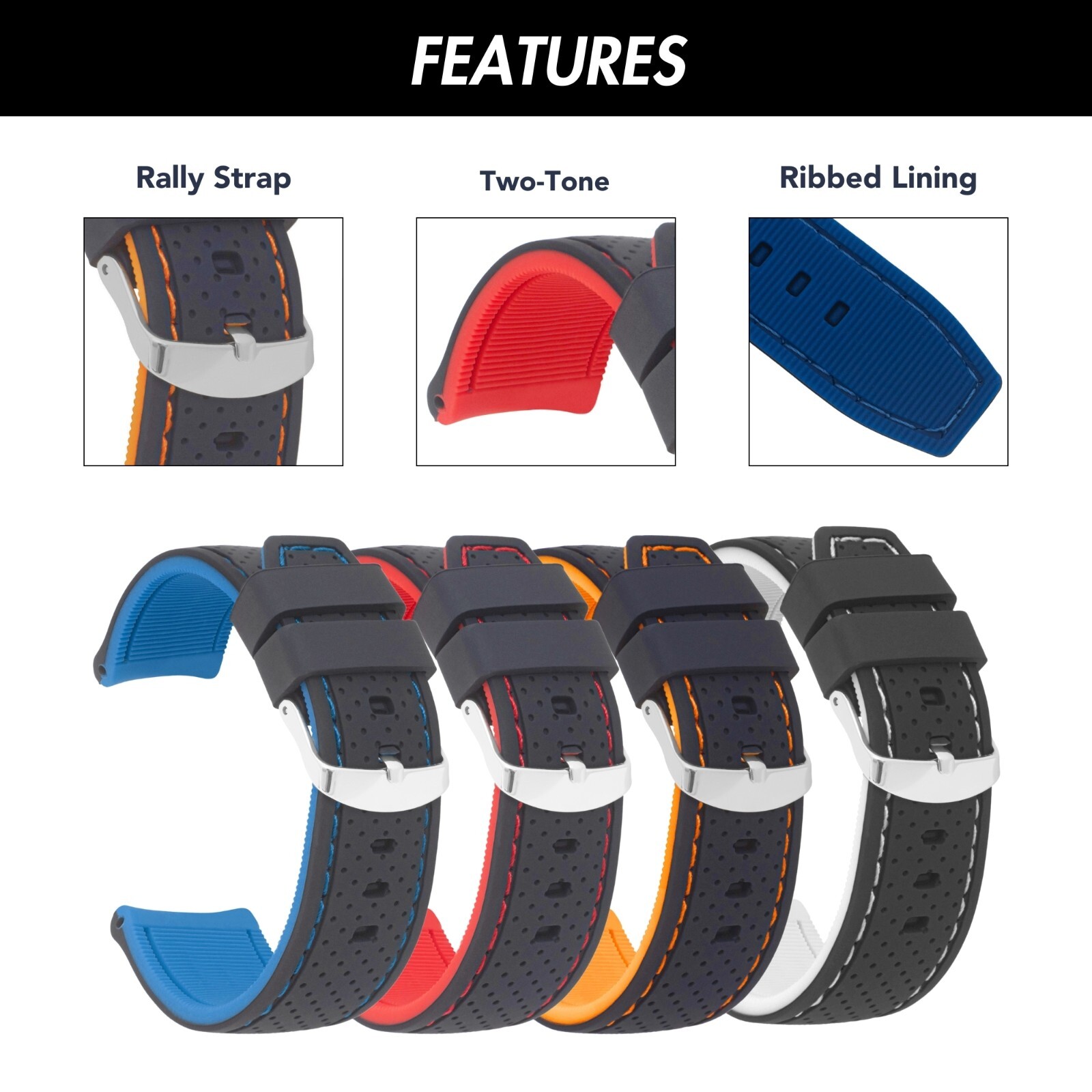 24mm Rubber Watch Band, Silicone Rally Strap for Armand Nicolet JH9, SH5